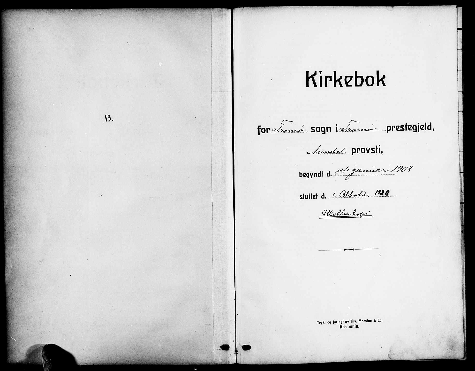 Tromøy sokneprestkontor, SAK/1111-0041/F/Fb/L0007: Parish register (copy) no. B 7, 1908-1925