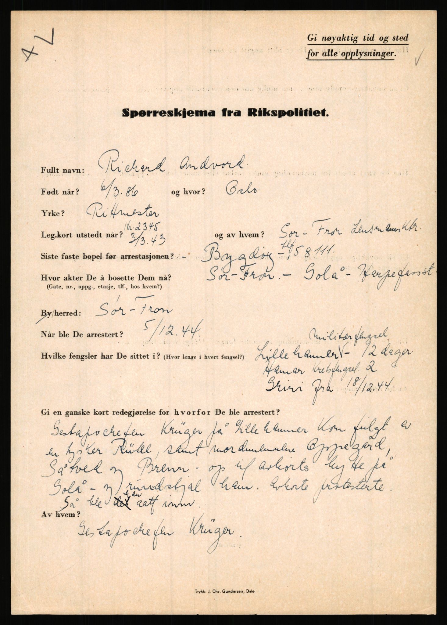 Rikspolitisjefen, AV/RA-S-1560/L/L0001: Abelseth, Rudolf - Berentsen, Odd, 1940-1945, p. 751