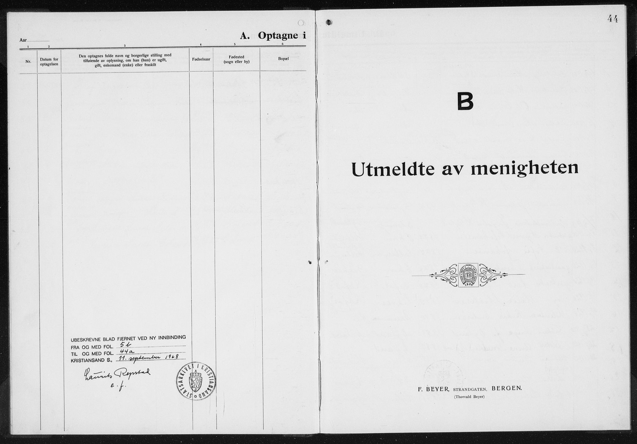 Baptistmenigheten i Gyland, SAK/1292-0003/F/Fa/L0001: Dissenter register no. F 1, 1902-1937, p. 44