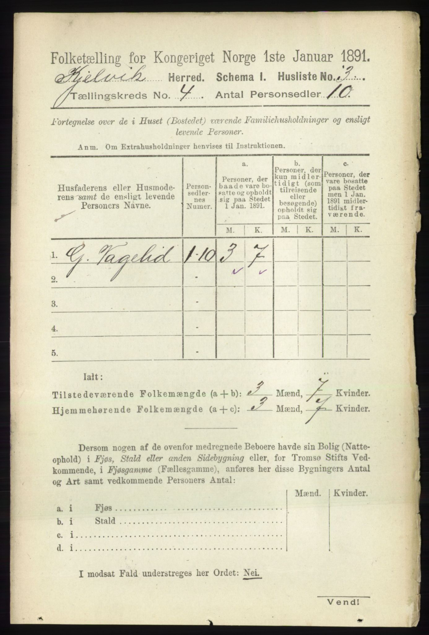 RA, 1891 census for 2019 Kjelvik, 1891, p. 409