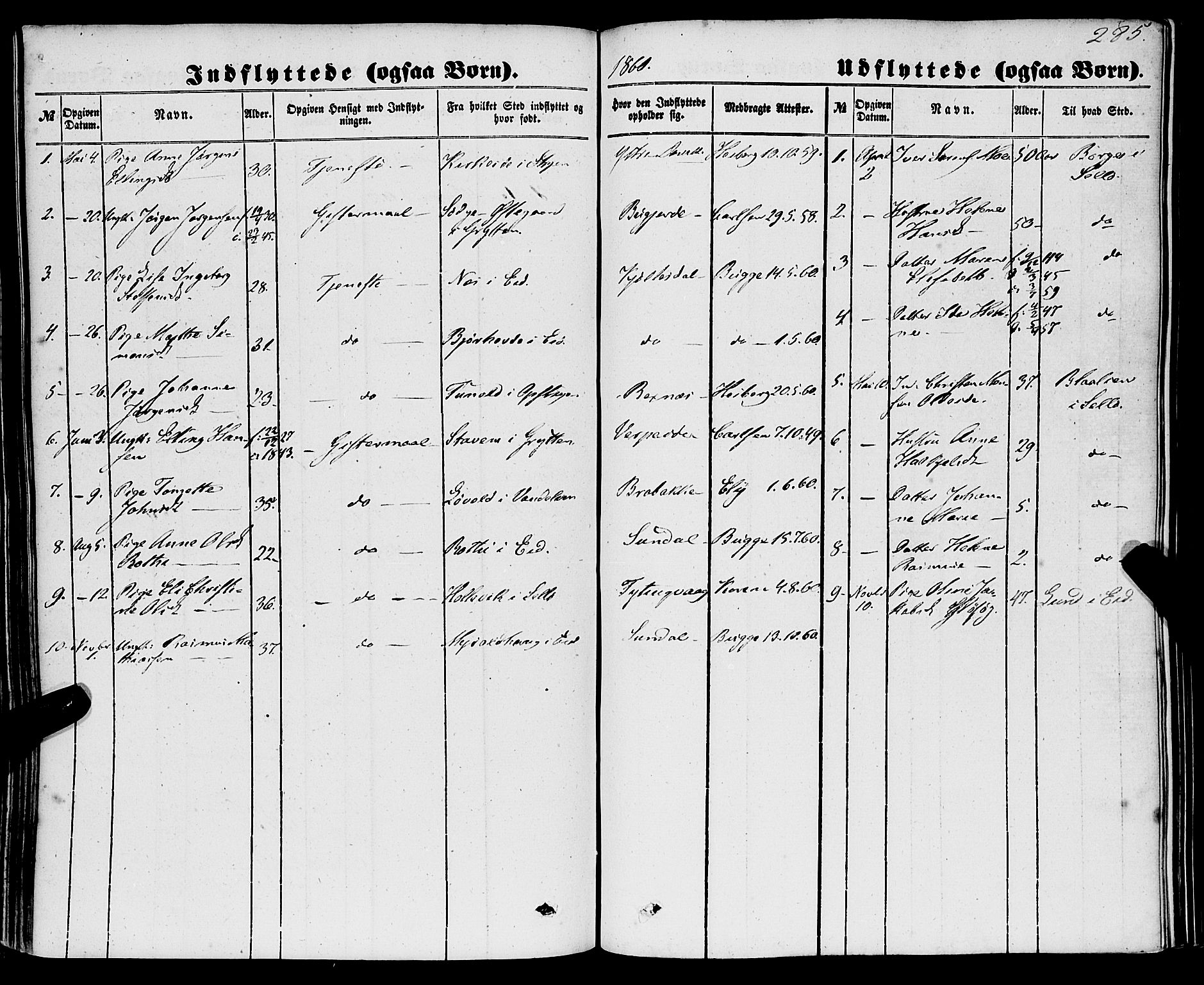 Davik sokneprestembete, AV/SAB-A-79701/H/Haa/Haaa/L0005: Parish register (official) no. A 5, 1850-1866, p. 285