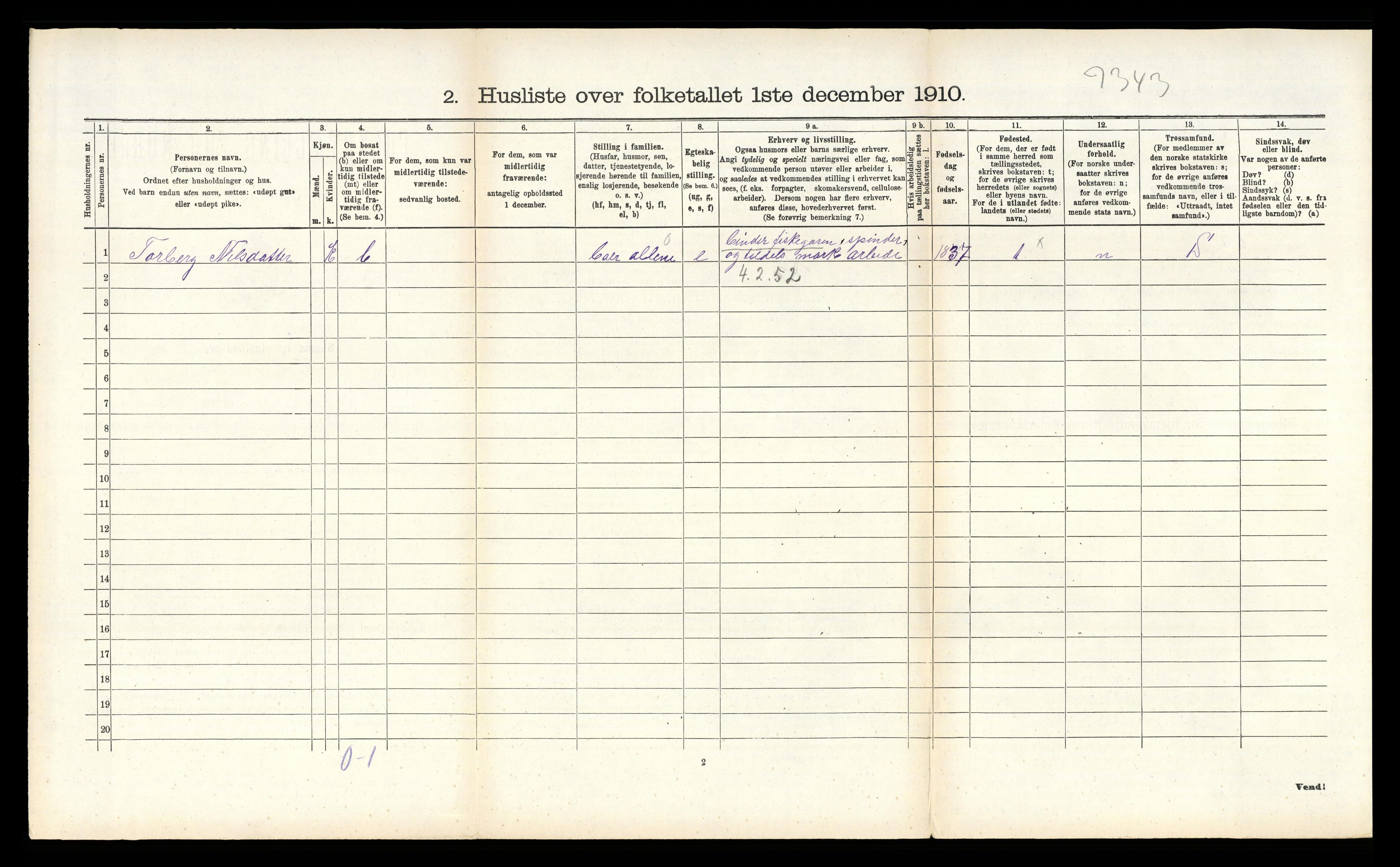 RA, 1910 census for Vegårshei, 1910, p. 289