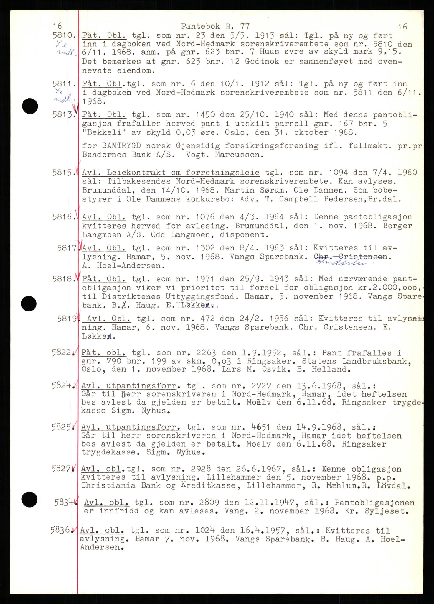 Nord-Hedmark sorenskriveri, SAH/TING-012/H/Hb/Hbf/L0077: Mortgage book no. B77, 1968-1969, Diary no: : 5810/1968