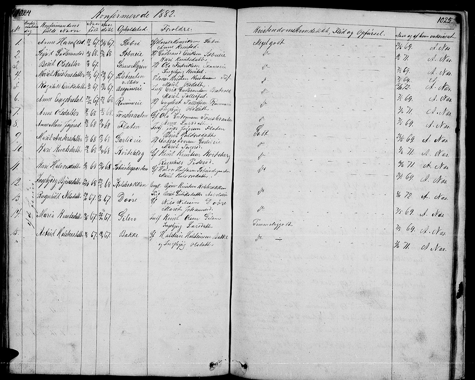 Nord-Aurdal prestekontor, SAH/PREST-132/H/Ha/Hab/L0001: Parish register (copy) no. 1, 1834-1887, p. 1024-1025