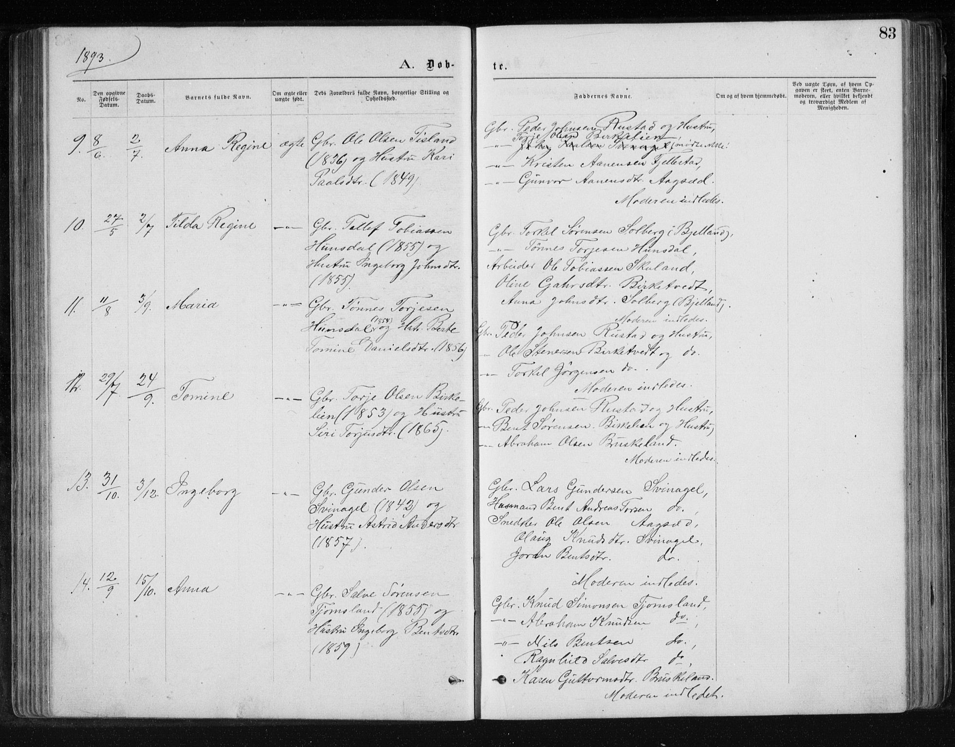 Holum sokneprestkontor, AV/SAK-1111-0022/F/Fb/Fbb/L0003: Parish register (copy) no. B 3, 1875-1898, p. 83