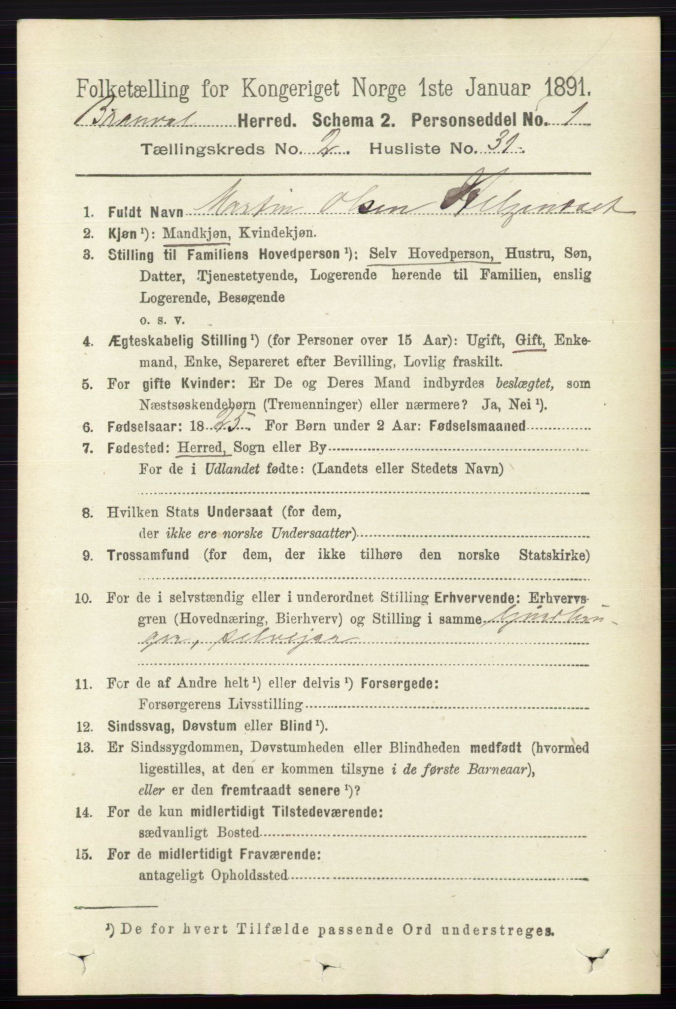 RA, 1891 census for 0422 Brandval, 1891, p. 981