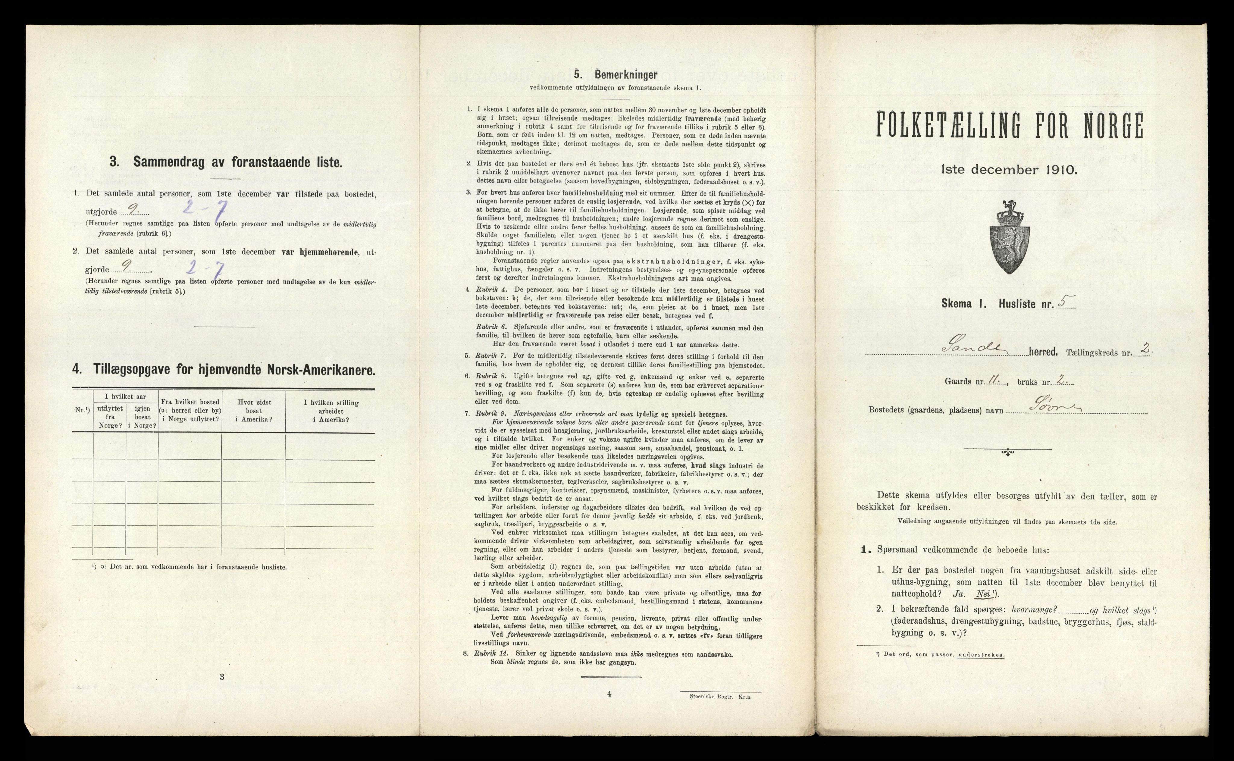 RA, 1910 census for Sande, 1910, p. 132