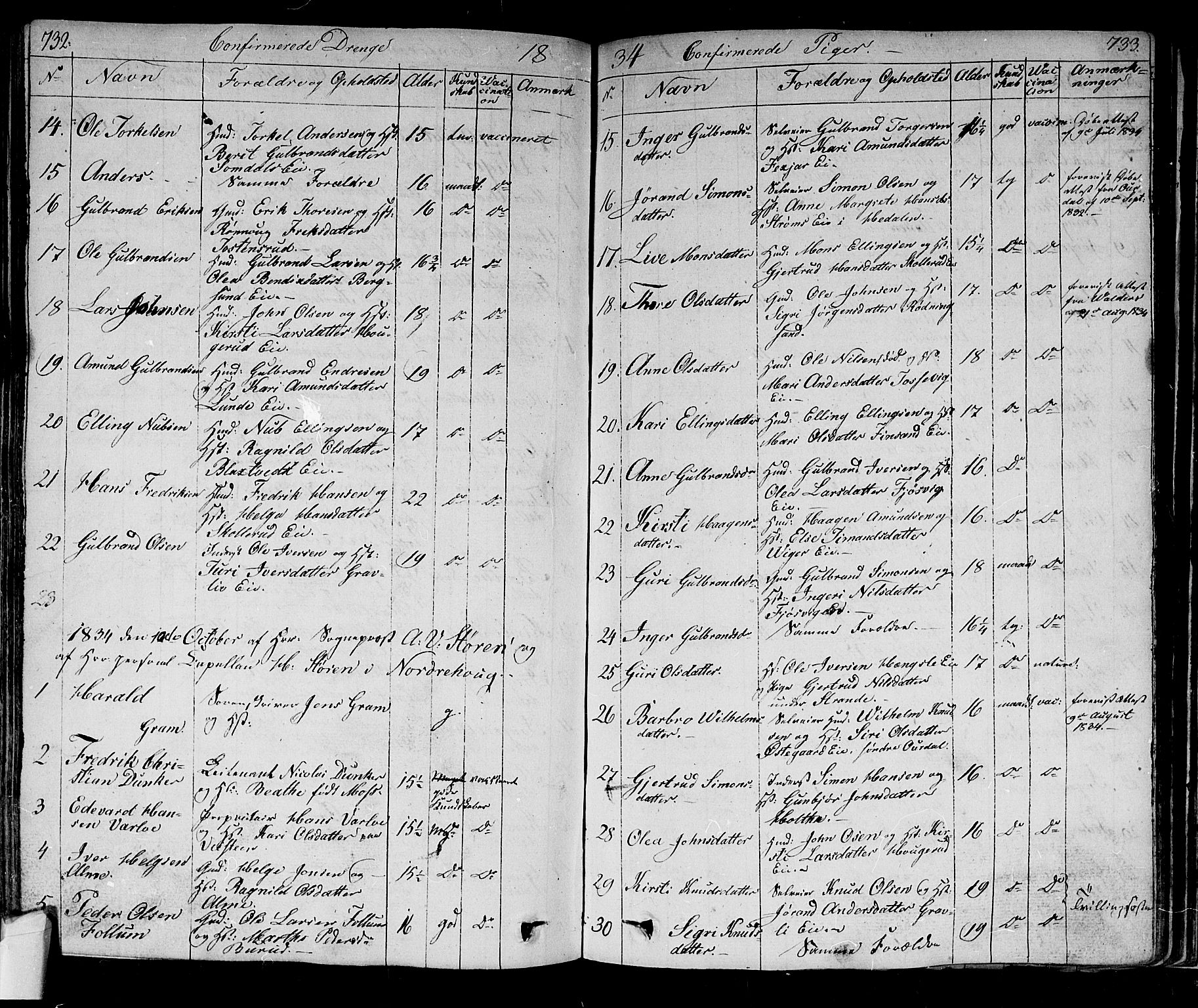 Norderhov kirkebøker, AV/SAKO-A-237/F/Fa/L0009: Parish register (official) no. 9, 1819-1837, p. 732-733