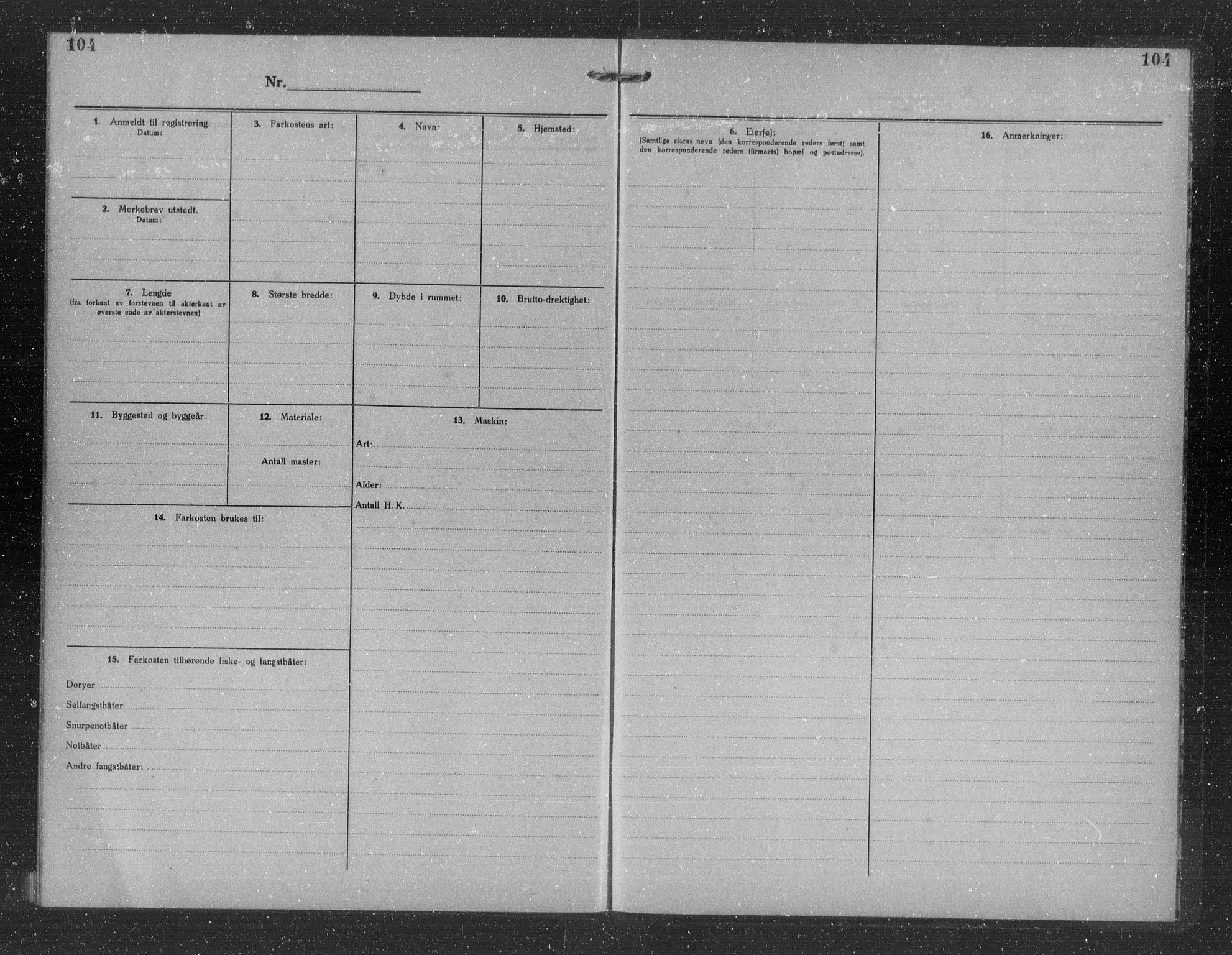 Fiskeridirektoratet - 1 Adm. ledelse - 13 Båtkontoret, SAB/A-2003/I/Ia/Iag/L0071: 135.0734/1 Merkeprotokoll - Vevring, 1920-1950, p. 104