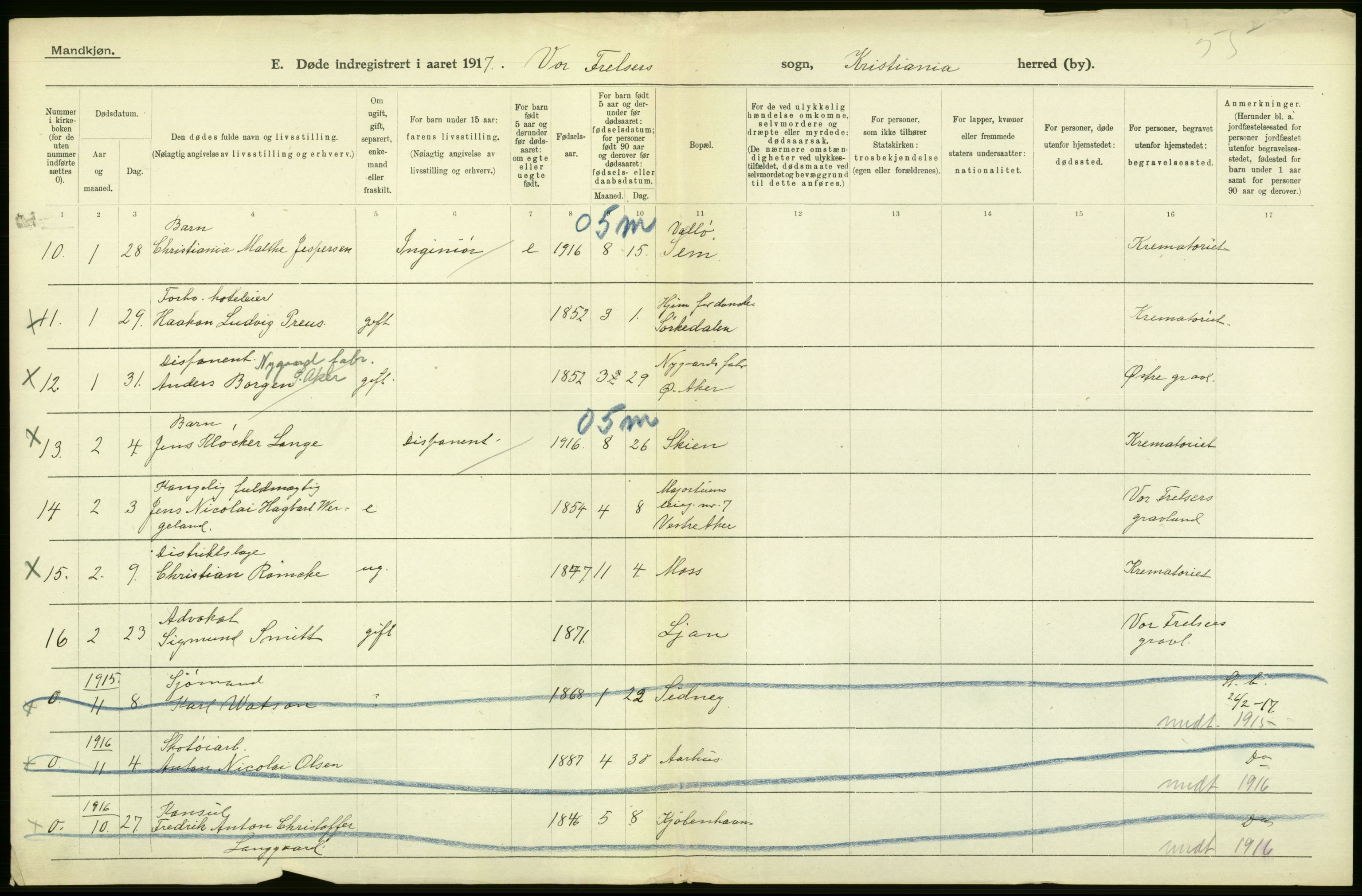 Statistisk sentralbyrå, Sosiodemografiske emner, Befolkning, RA/S-2228/D/Df/Dfb/Dfbg/L0010: Kristiania: Døde, 1917, p. 508