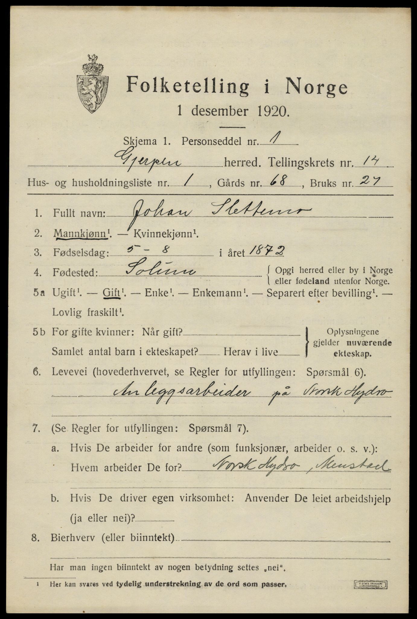 SAKO, 1920 census for Gjerpen, 1920, p. 15676