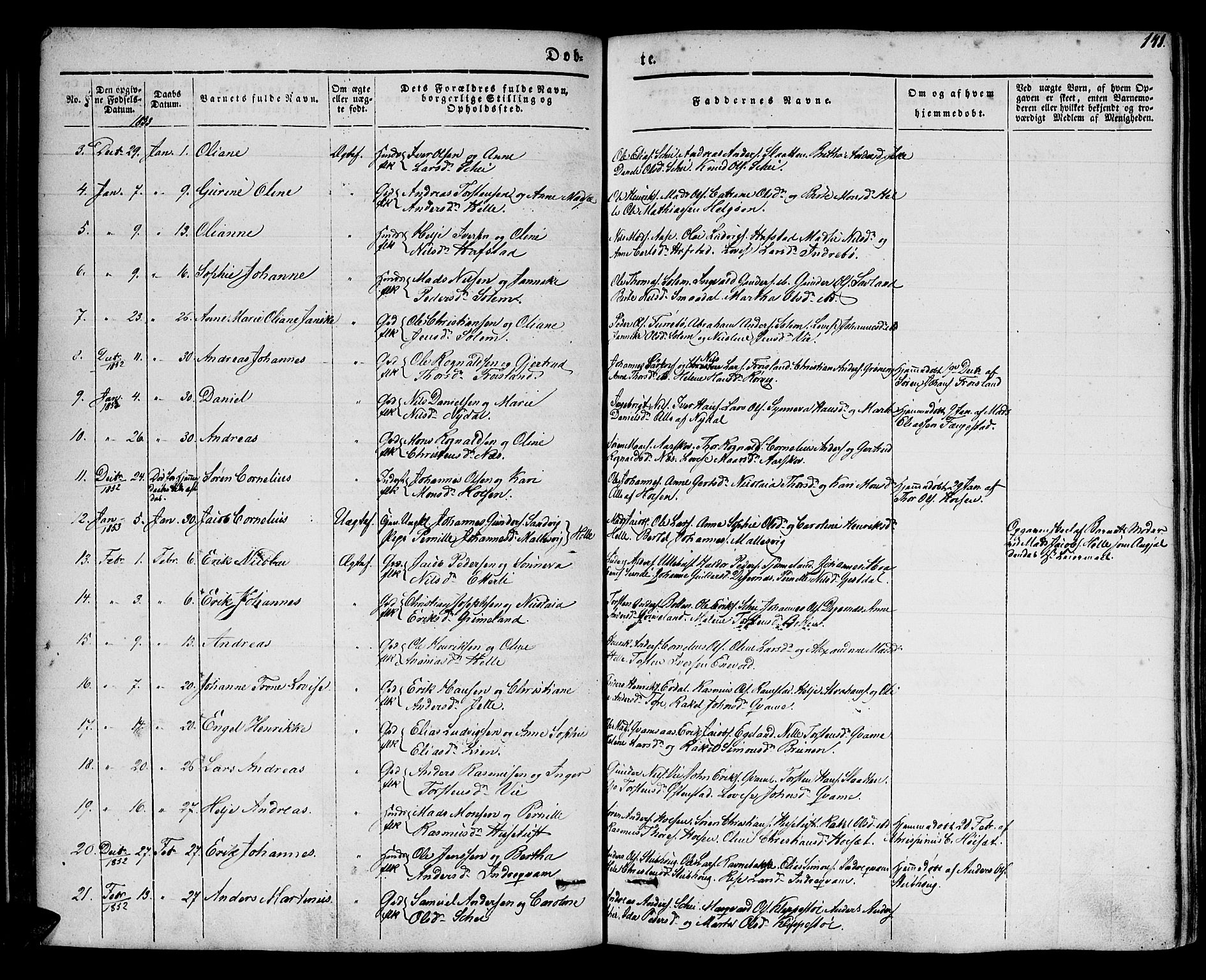 Førde sokneprestembete, SAB/A-79901/H/Haa/Haaa/L0007: Parish register (official) no. A 7, 1843-1860, p. 141