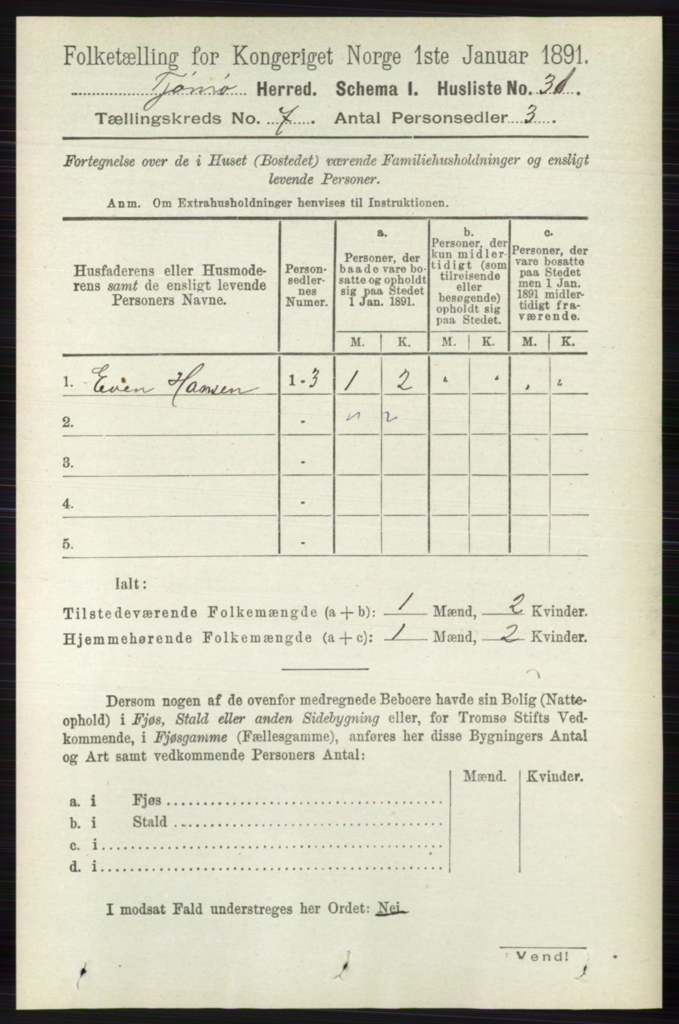 RA, 1891 census for 0723 Tjøme, 1891, p. 2443