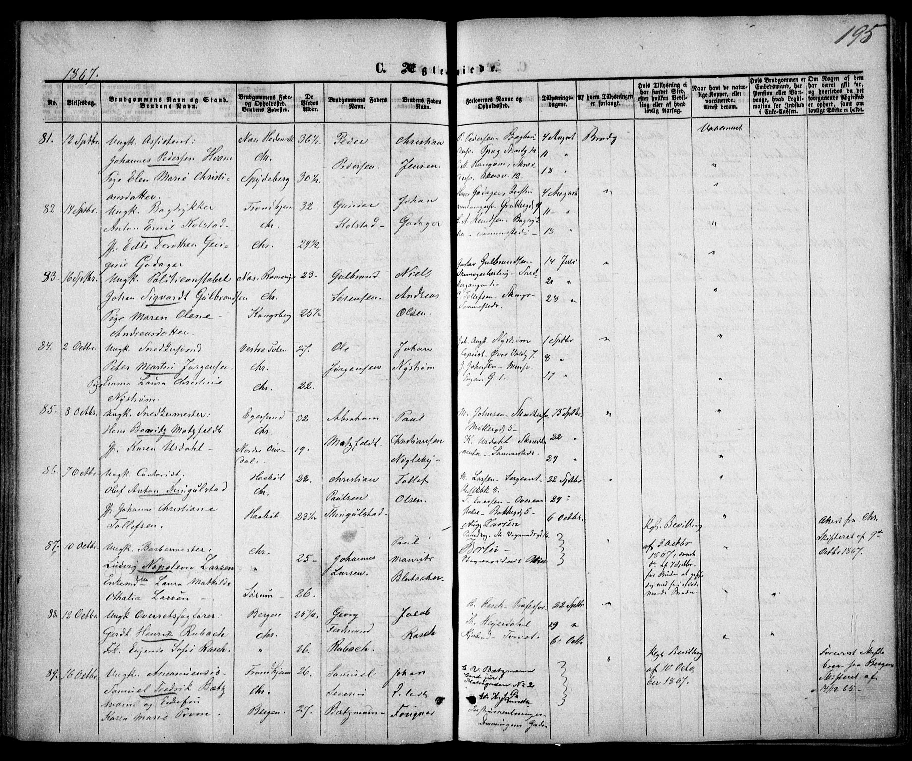 Trefoldighet prestekontor Kirkebøker, AV/SAO-A-10882/F/Fc/L0001: Parish register (official) no. III 1, 1858-1874, p. 195