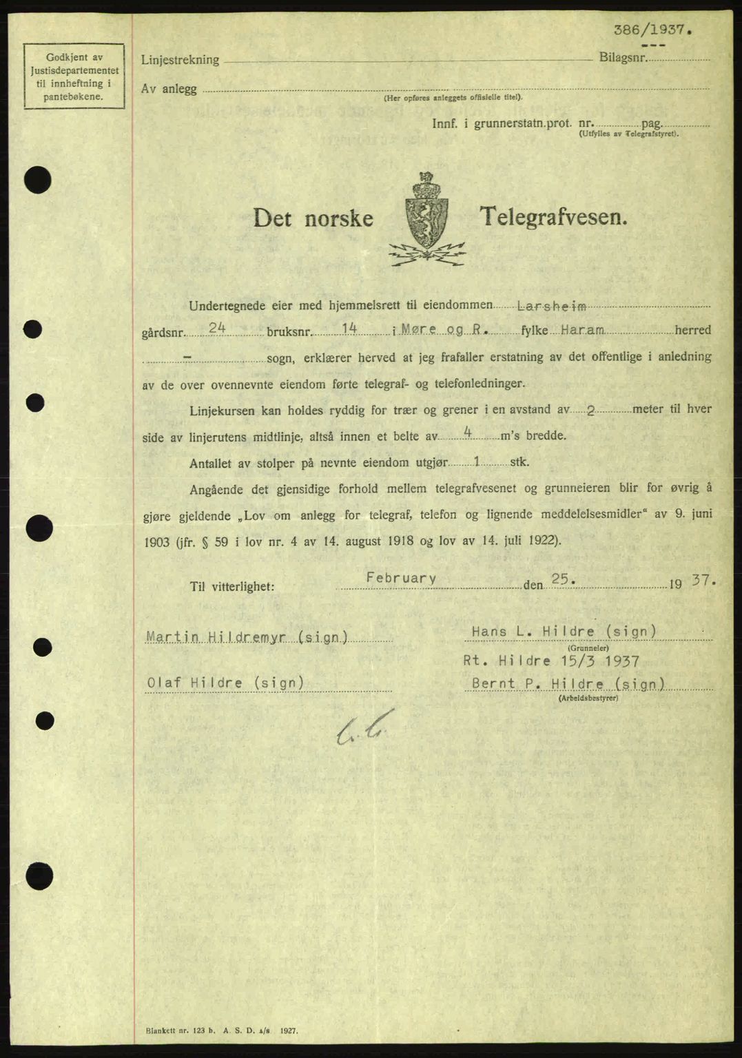 Nordre Sunnmøre sorenskriveri, AV/SAT-A-0006/1/2/2C/2Ca: Mortgage book no. A2, 1936-1937, Diary no: : 386/1937