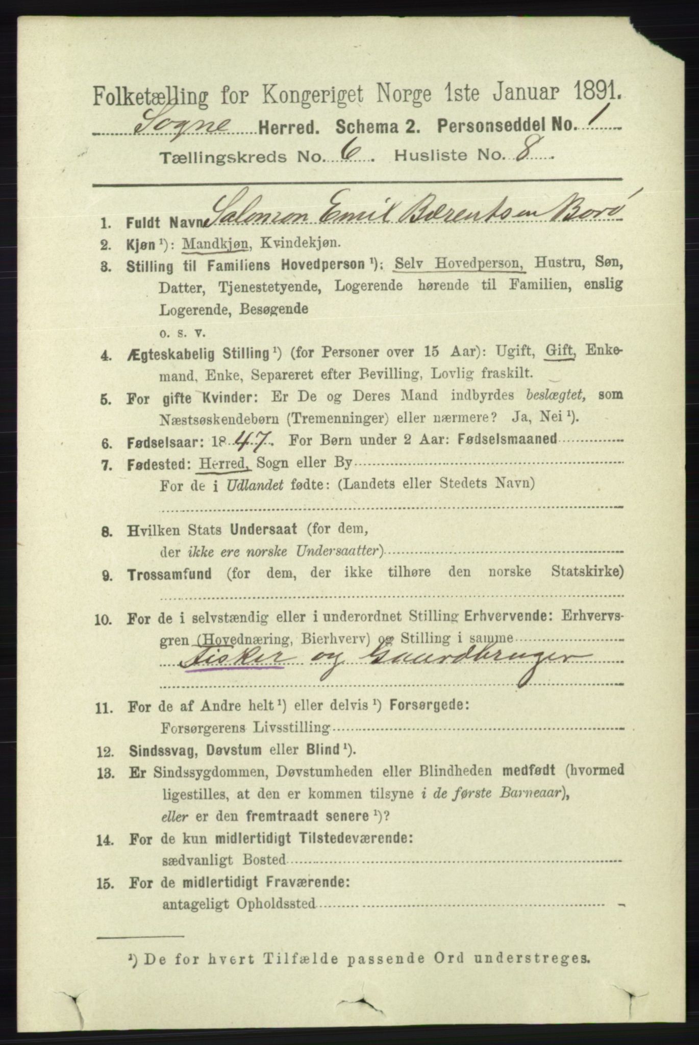 RA, 1891 census for 1018 Søgne, 1891, p. 1410