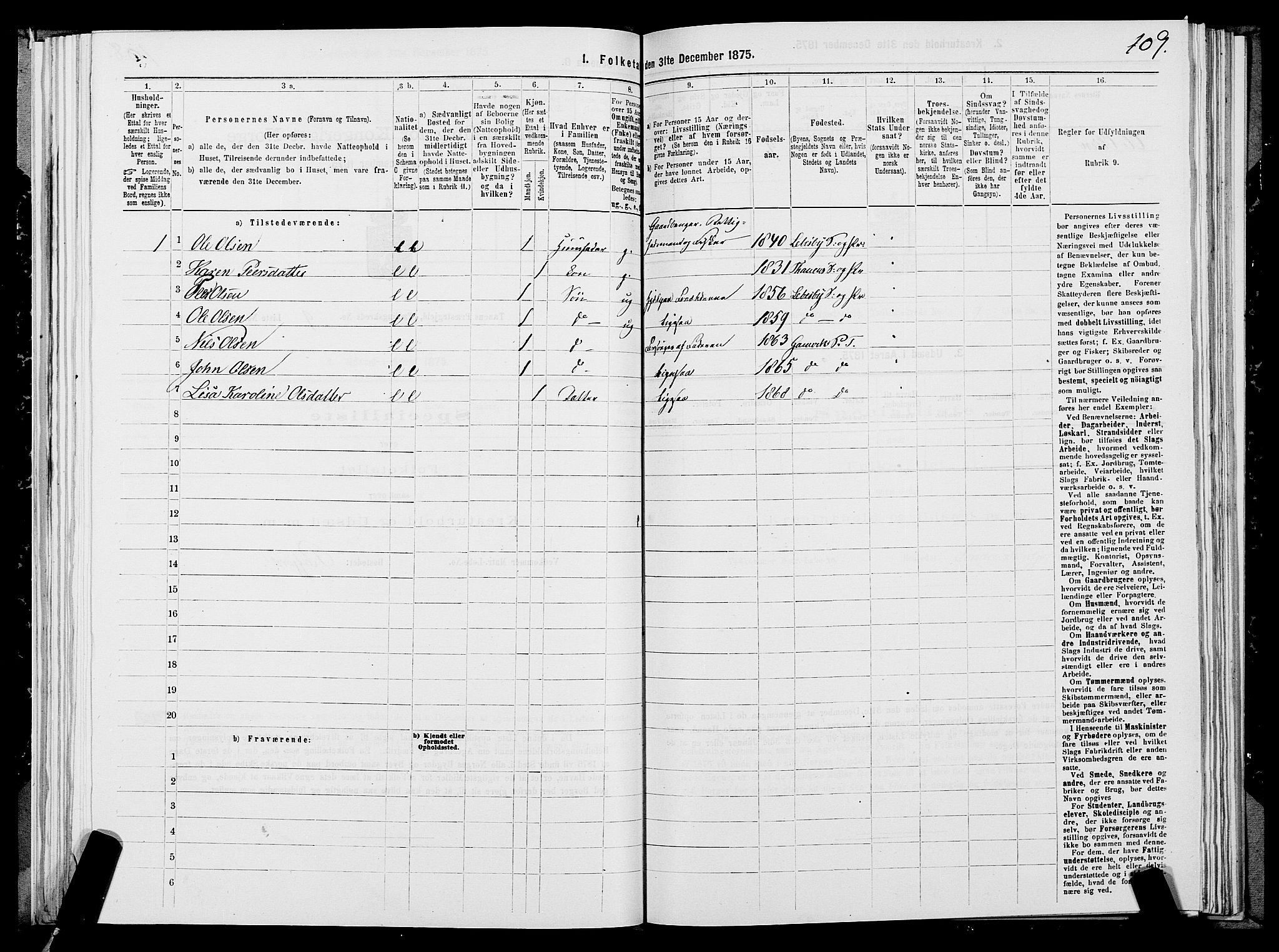 SATØ, 1875 census for 2025P Tana, 1875, p. 3109