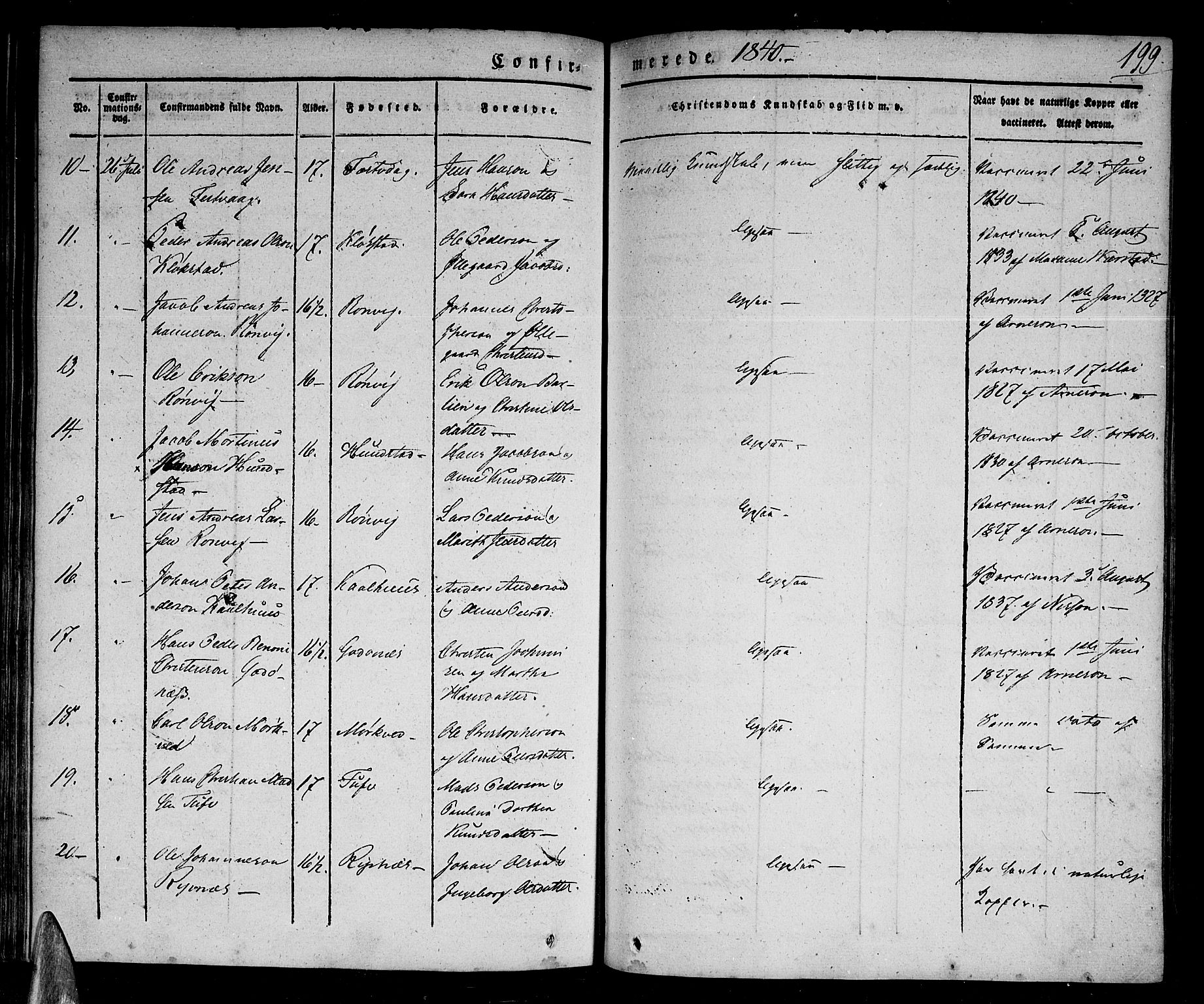 Ministerialprotokoller, klokkerbøker og fødselsregistre - Nordland, AV/SAT-A-1459/801/L0006: Parish register (official) no. 801A06, 1834-1845, p. 199