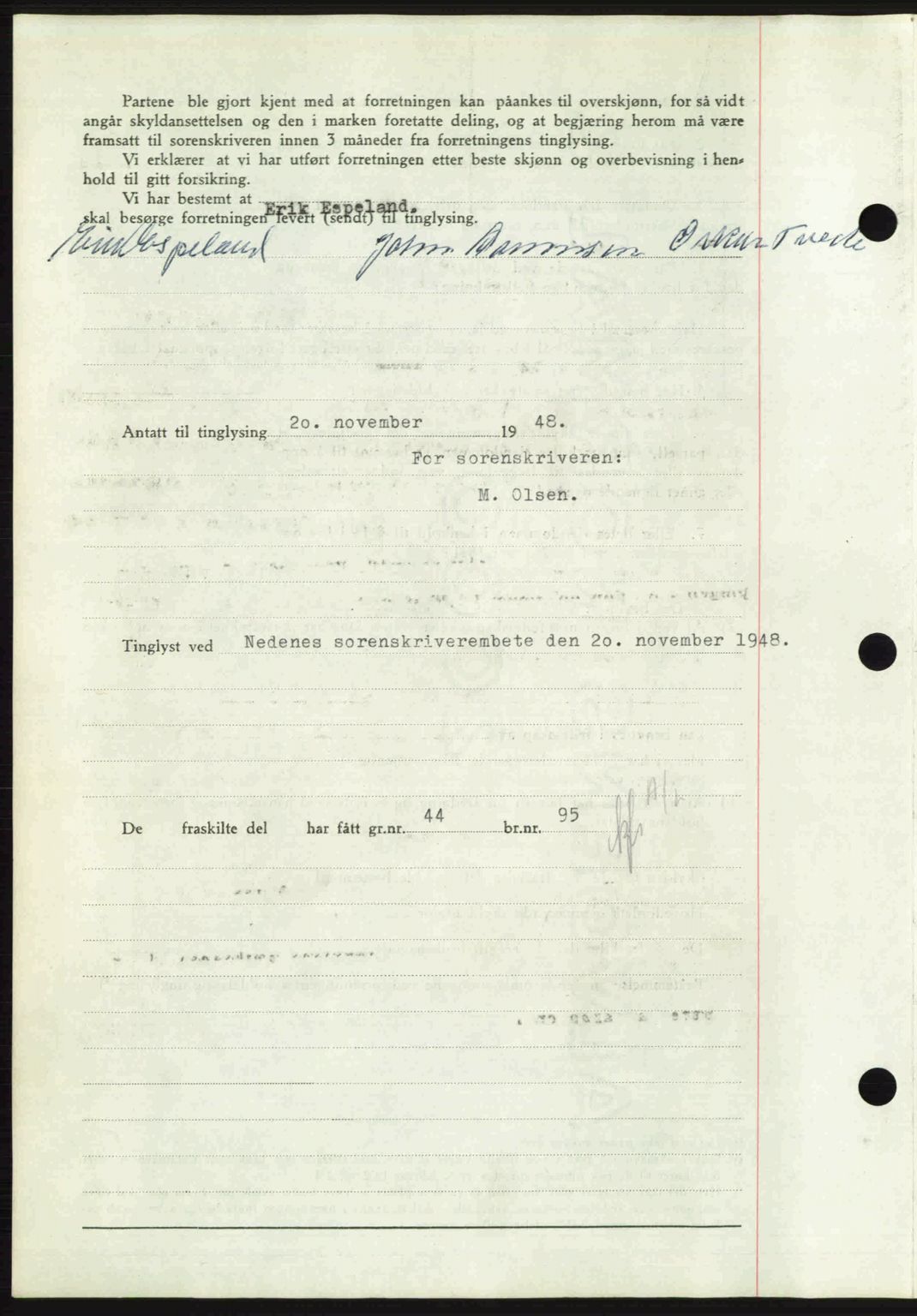 Nedenes sorenskriveri, AV/SAK-1221-0006/G/Gb/Gba/L0060: Mortgage book no. A12, 1948-1949, Diary no: : 1679/1948