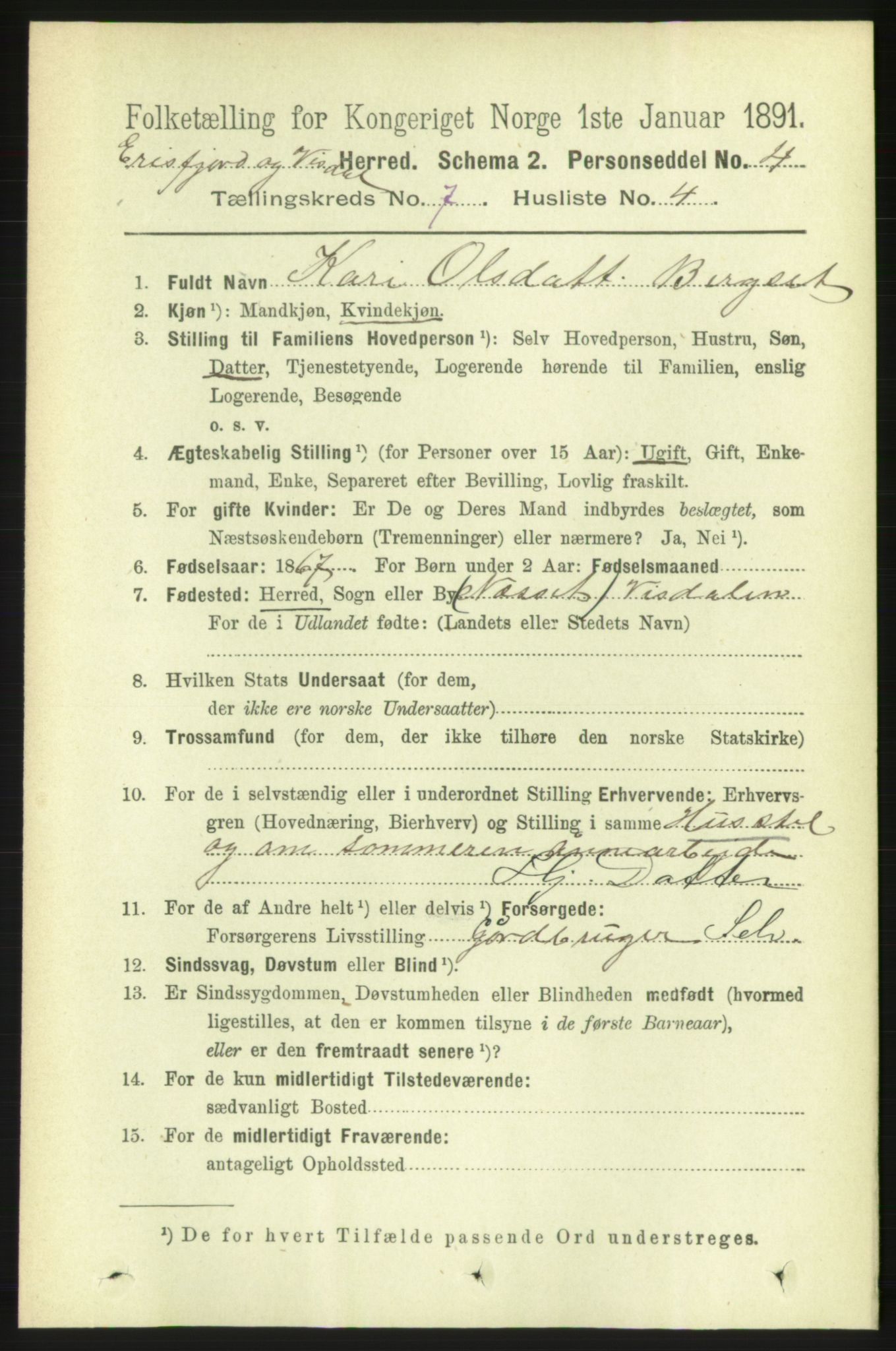 RA, 1891 census for 1542 Eresfjord og Vistdal, 1891, p. 2003