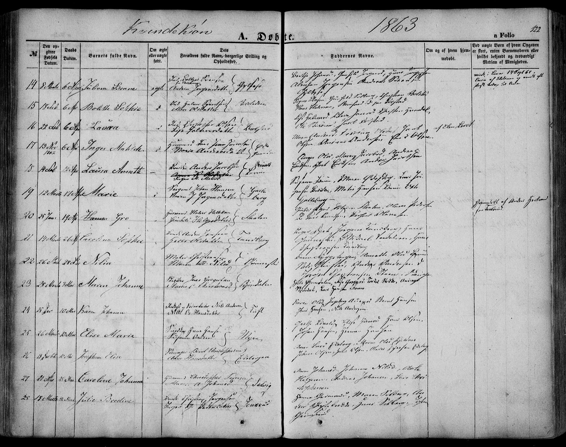 Sande Kirkebøker, SAKO/A-53/F/Fa/L0004: Parish register (official) no. 4, 1847-1864, p. 122