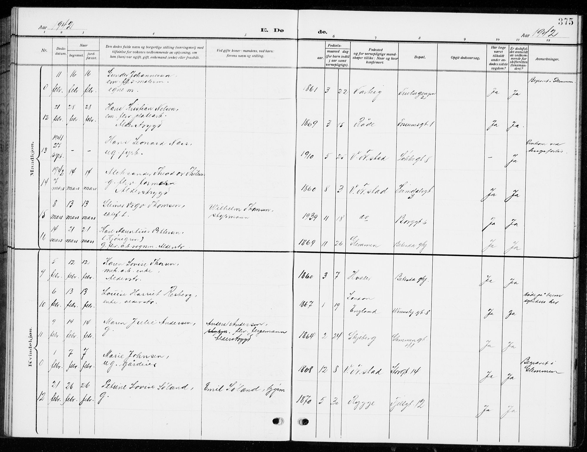 Fredrikstad domkirkes prestekontor Kirkebøker, AV/SAO-A-10906/G/Ga/L0004: Parish register (copy) no. 4, 1910-1944, p. 375