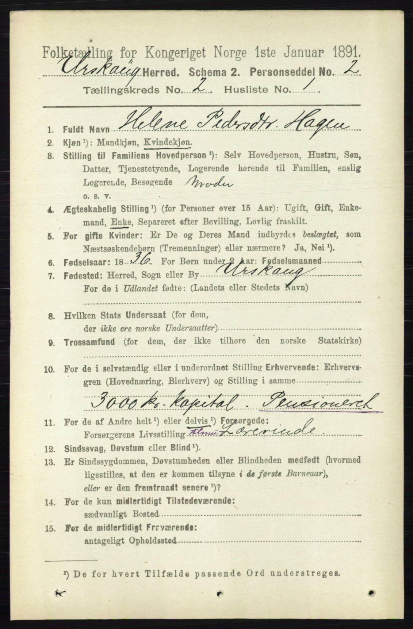 RA, 1891 census for 0224 Aurskog, 1891, p. 190