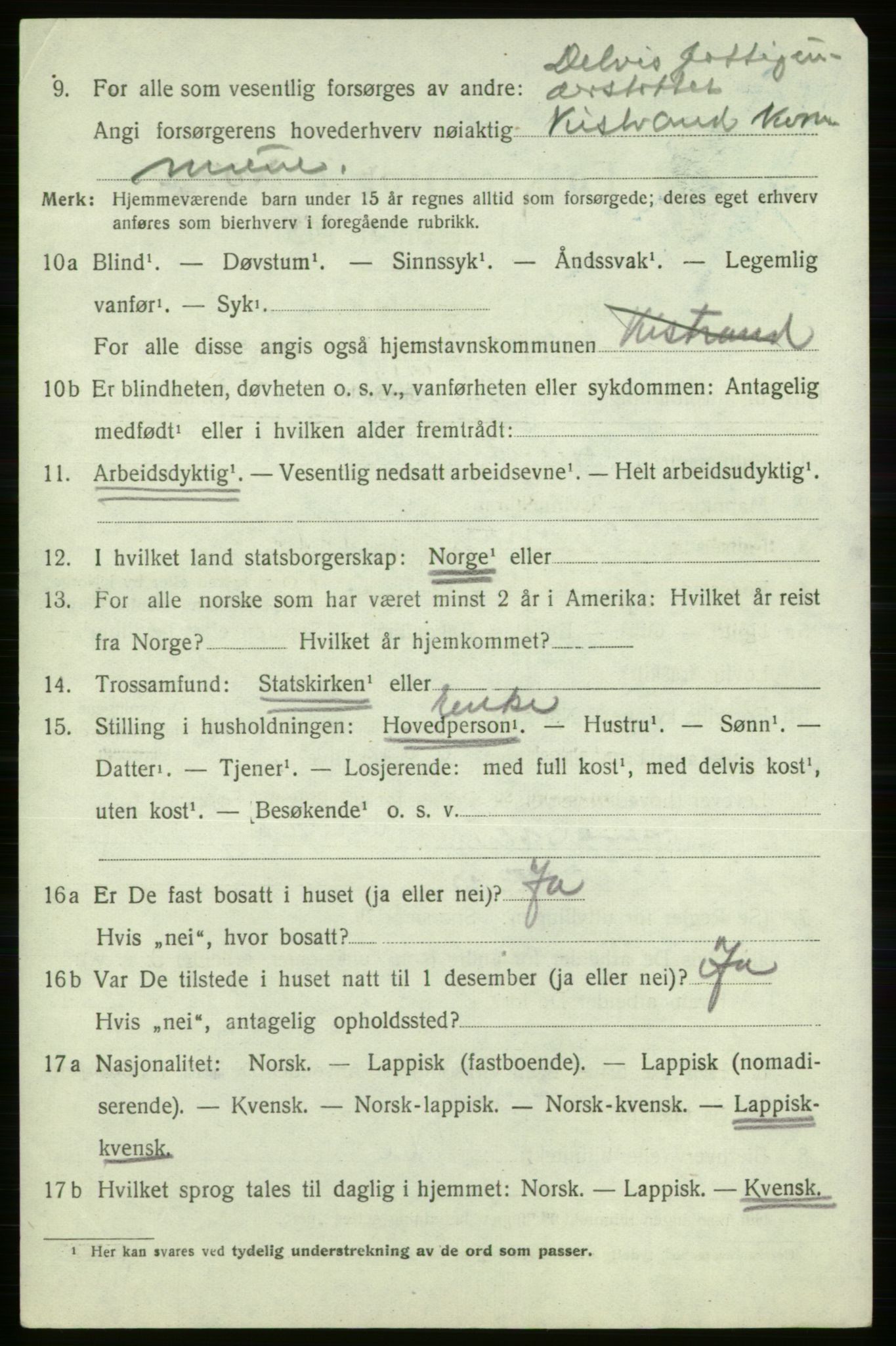 SATØ, 1920 census for Kistrand, 1920, p. 4413