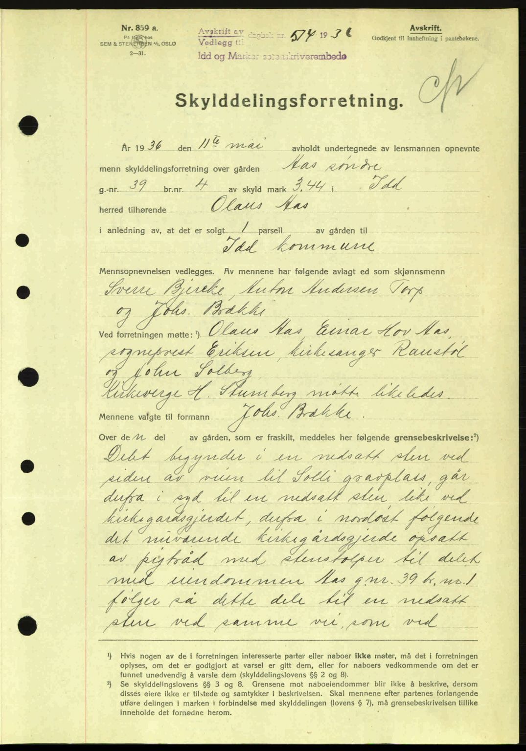 Idd og Marker sorenskriveri, AV/SAO-A-10283/G/Gb/Gbb/L0001: Mortgage book no. A1, 1936-1937, Diary no: : 514/1936