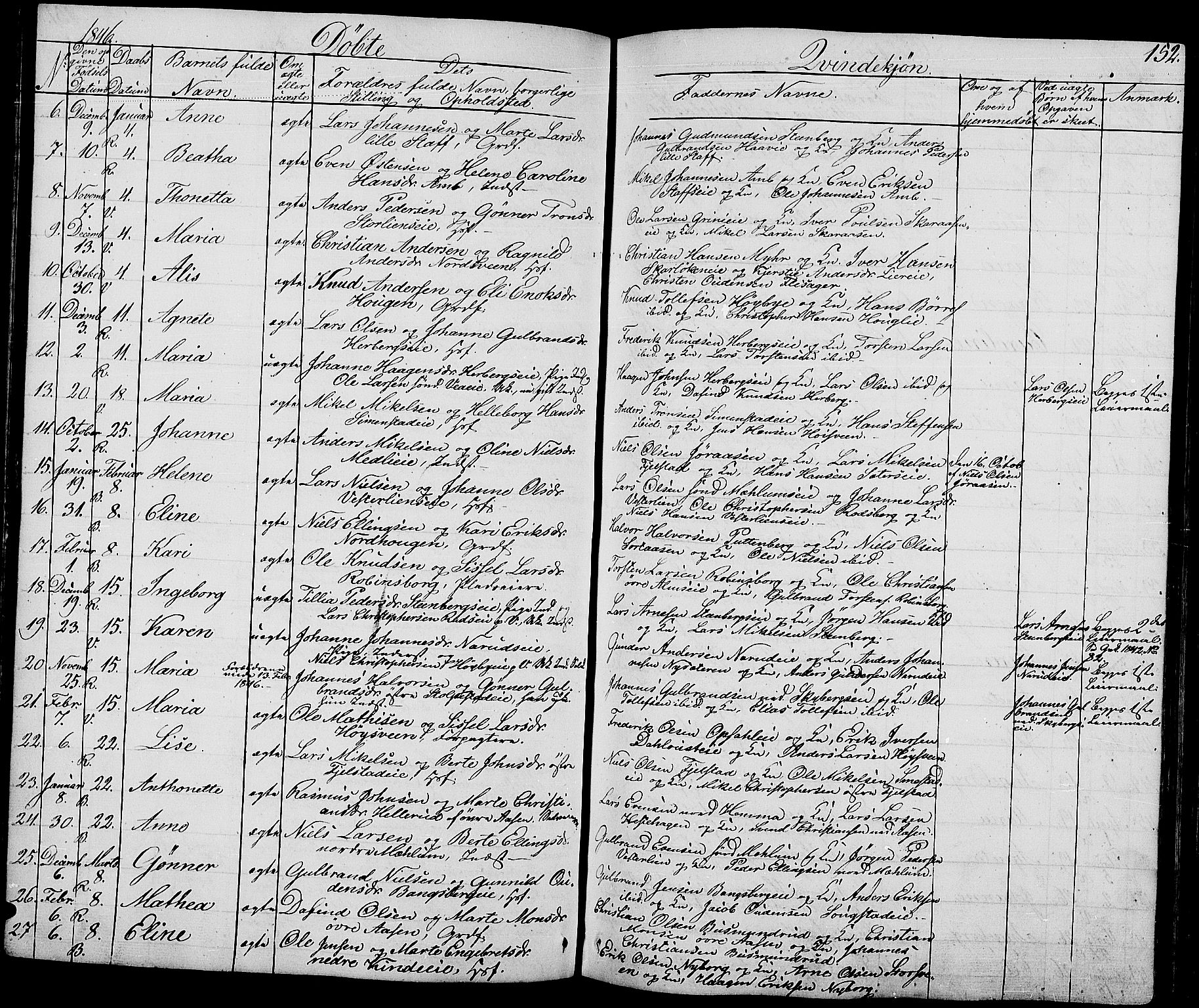 Ringsaker prestekontor, AV/SAH-PREST-014/L/La/L0005: Parish register (copy) no. 5, 1839-1850, p. 152