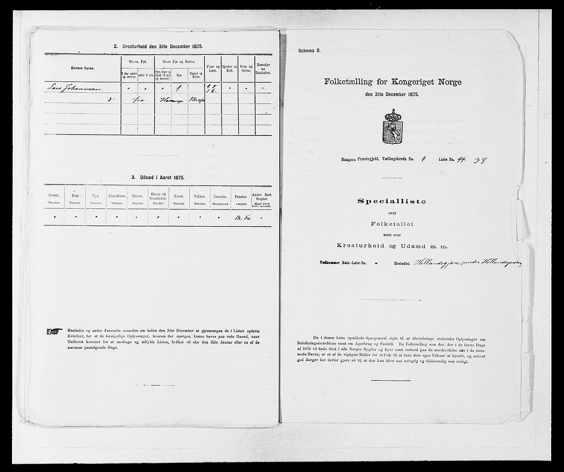 SAB, 1875 census for 1261P Manger, 1875, p. 701