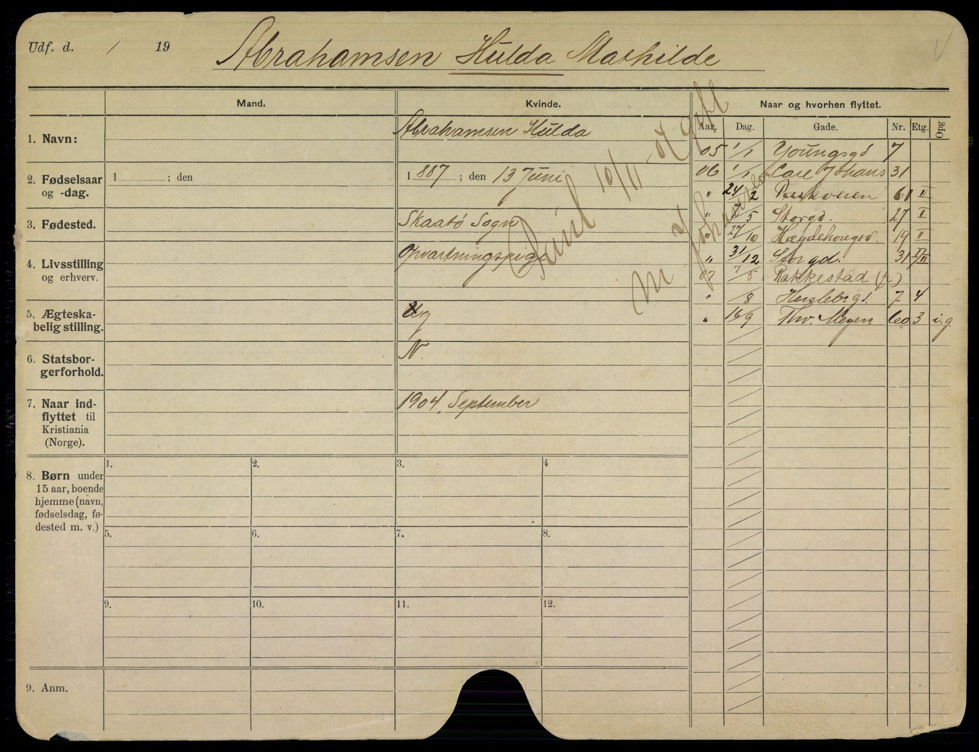 Oslo folkeregister, Registerkort, AV/SAO-A-11715/K/Kb/L0003: A - J, 1907