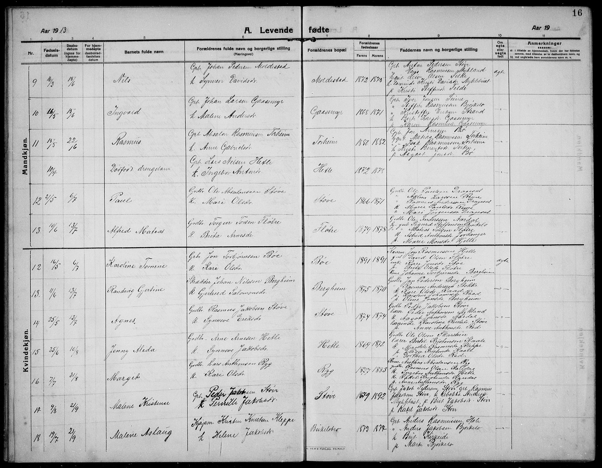 Gloppen sokneprestembete, AV/SAB-A-80101/H/Hab/Habc/L0003: Parish register (copy) no. C 3, 1911-1938, p. 16