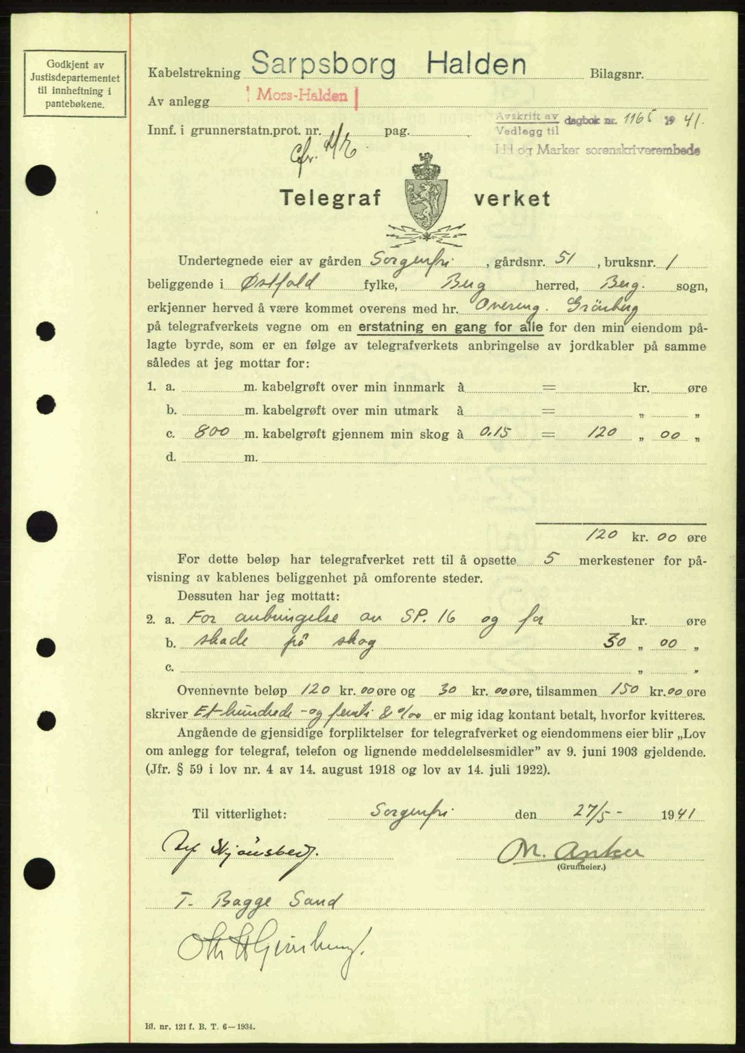 Idd og Marker sorenskriveri, AV/SAO-A-10283/G/Gb/Gbb/L0004: Mortgage book no. A4, 1940-1941, Diary no: : 1165/1941