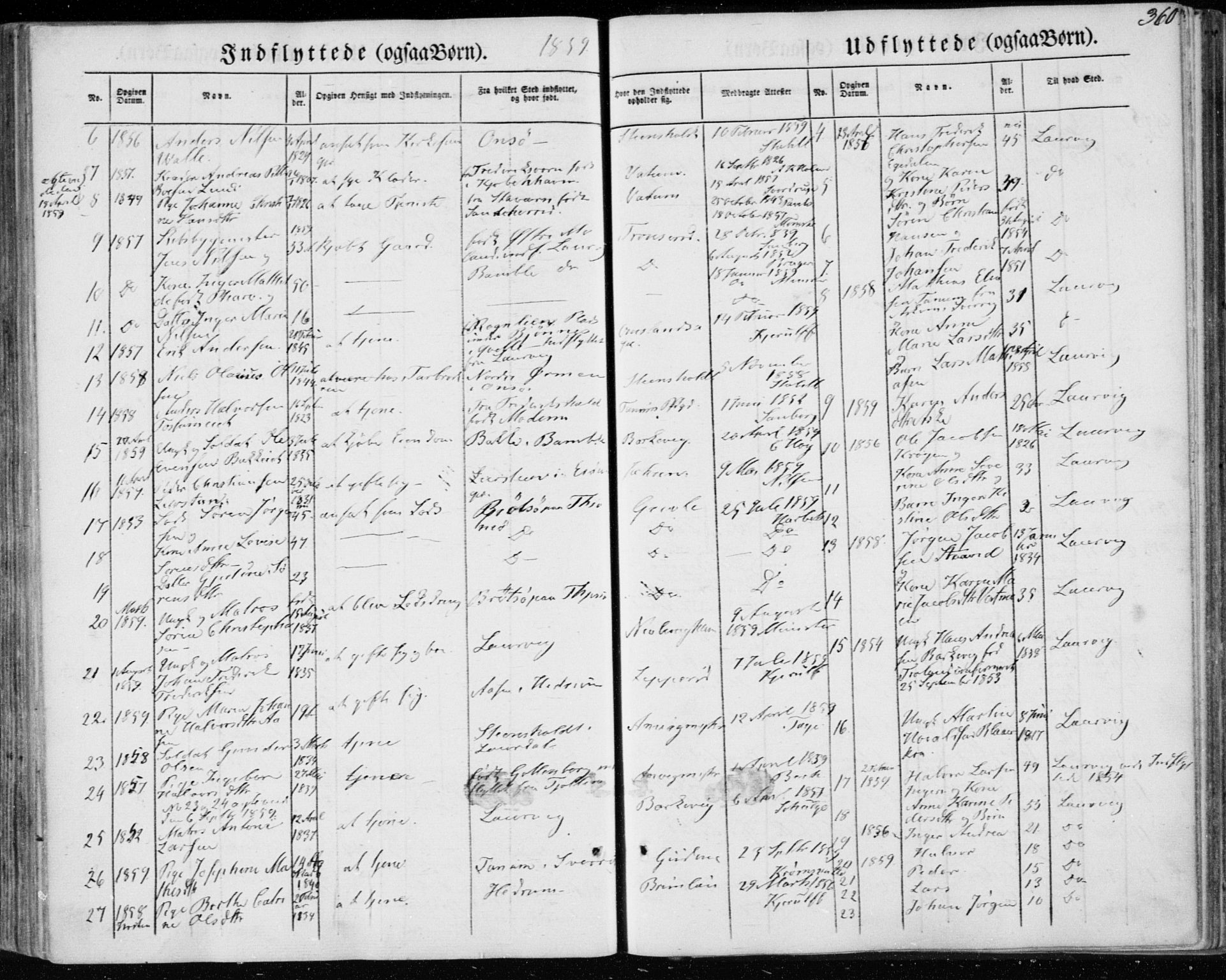 Brunlanes kirkebøker, AV/SAKO-A-342/F/Fa/L0004: Parish register (official) no. I 4, 1846-1862, p. 360