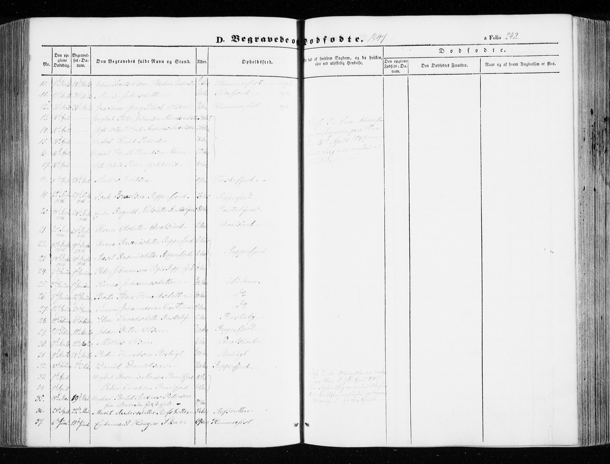 Hammerfest sokneprestkontor, SATØ/S-1347/H/Ha/L0004.kirke: Parish register (official) no. 4, 1843-1856, p. 242