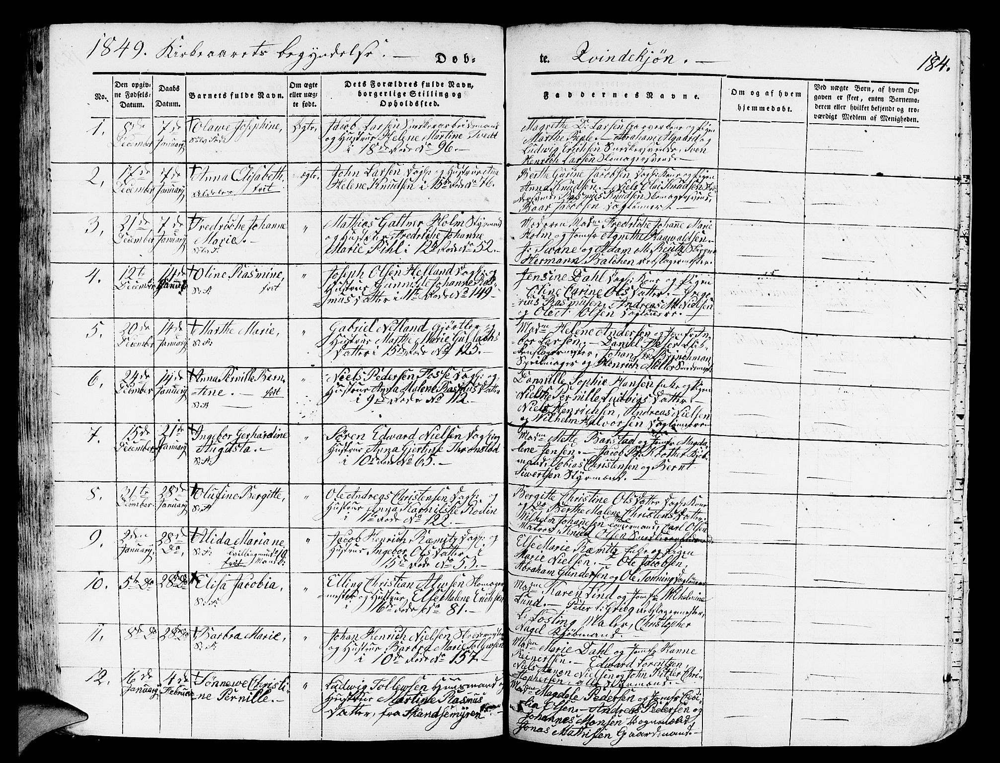 Domkirken sokneprestembete, SAB/A-74801/H/Hab/L0009: Parish register (copy) no. B 2, 1842-1849, p. 184