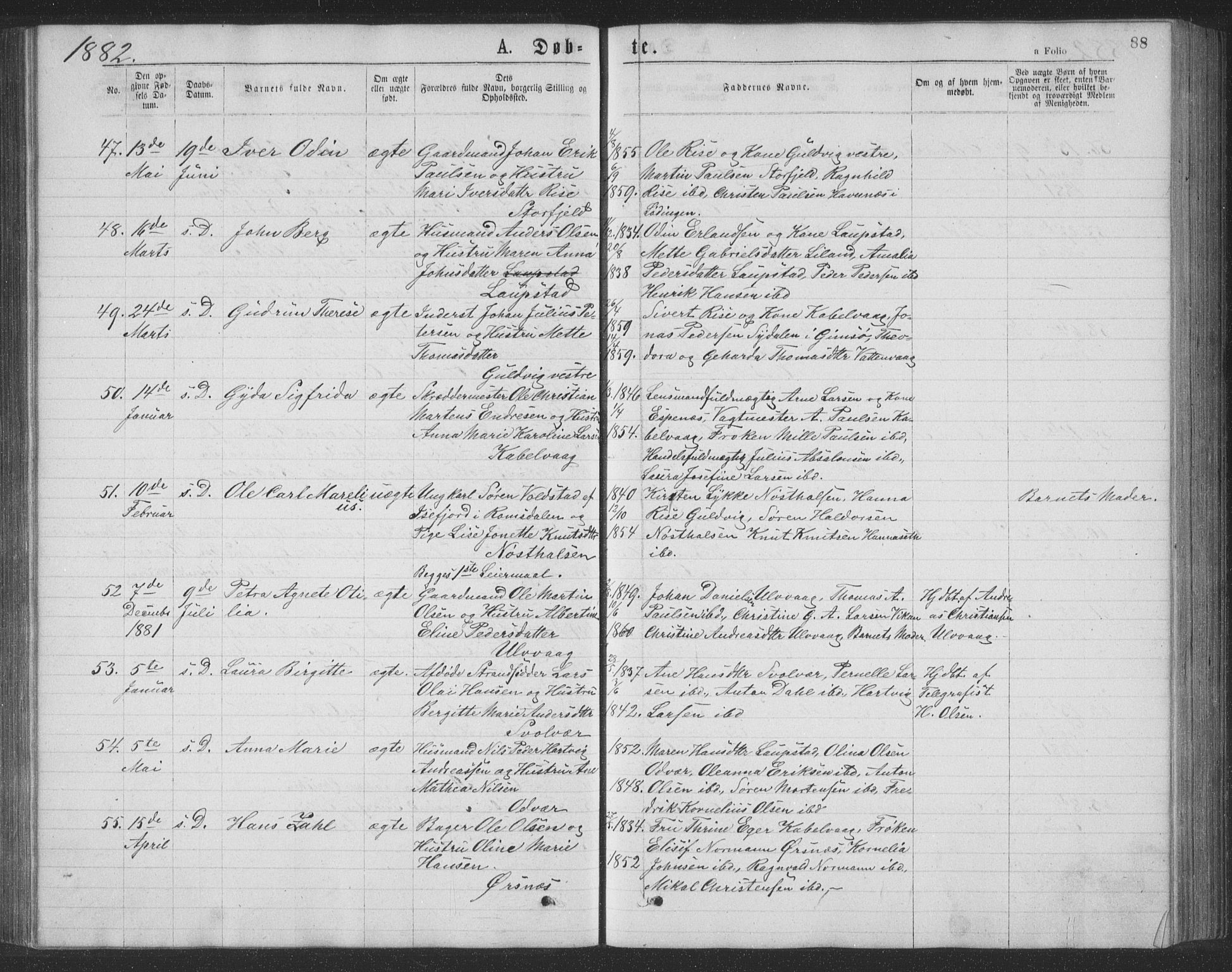 Ministerialprotokoller, klokkerbøker og fødselsregistre - Nordland, SAT/A-1459/874/L1075: Parish register (copy) no. 874C04, 1876-1883, p. 88
