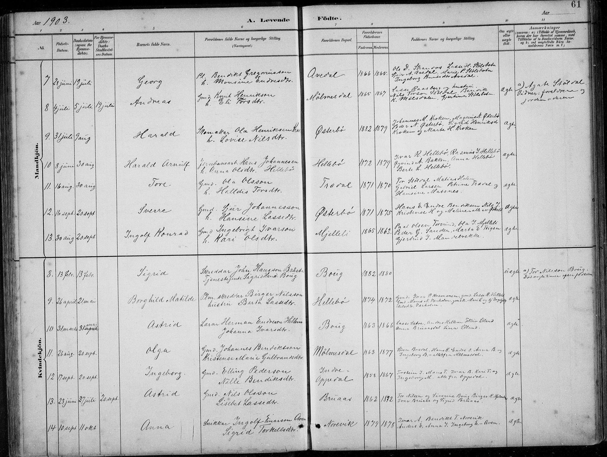 Lavik sokneprestembete, AV/SAB-A-80901: Parish register (copy) no. A 2, 1882-1910, p. 61