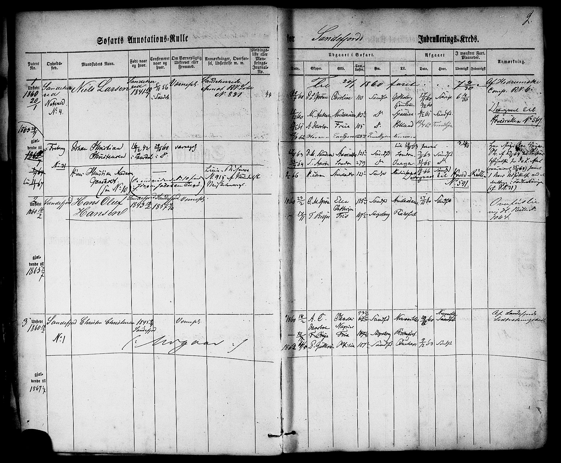 Sandefjord innrulleringskontor, AV/SAKO-A-788/F/Fa/L0001: Annotasjonsrulle, 1860-1868, p. 25