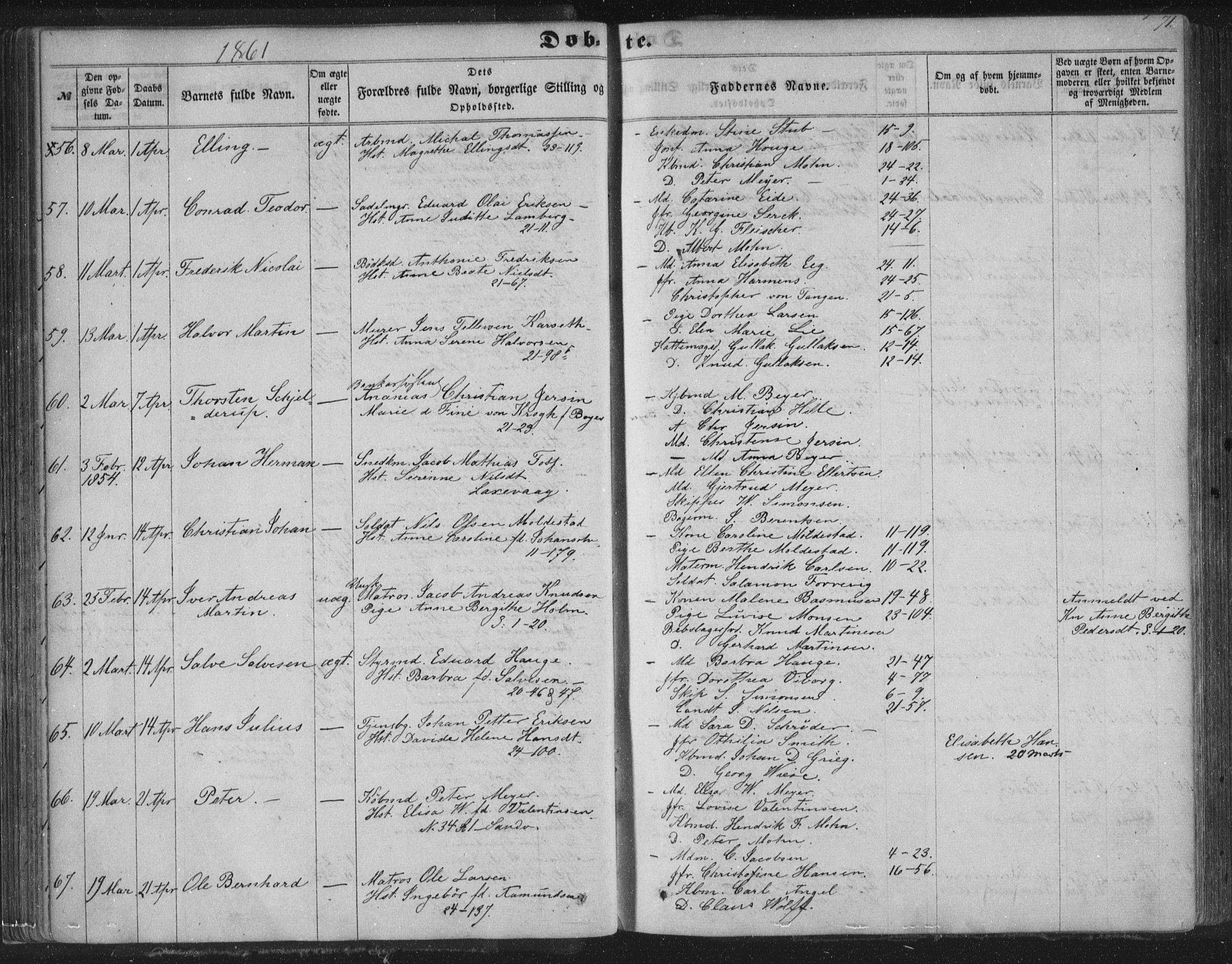 Korskirken sokneprestembete, SAB/A-76101/H/Haa/L0018: Parish register (official) no. B 4, 1857-1866, p. 71