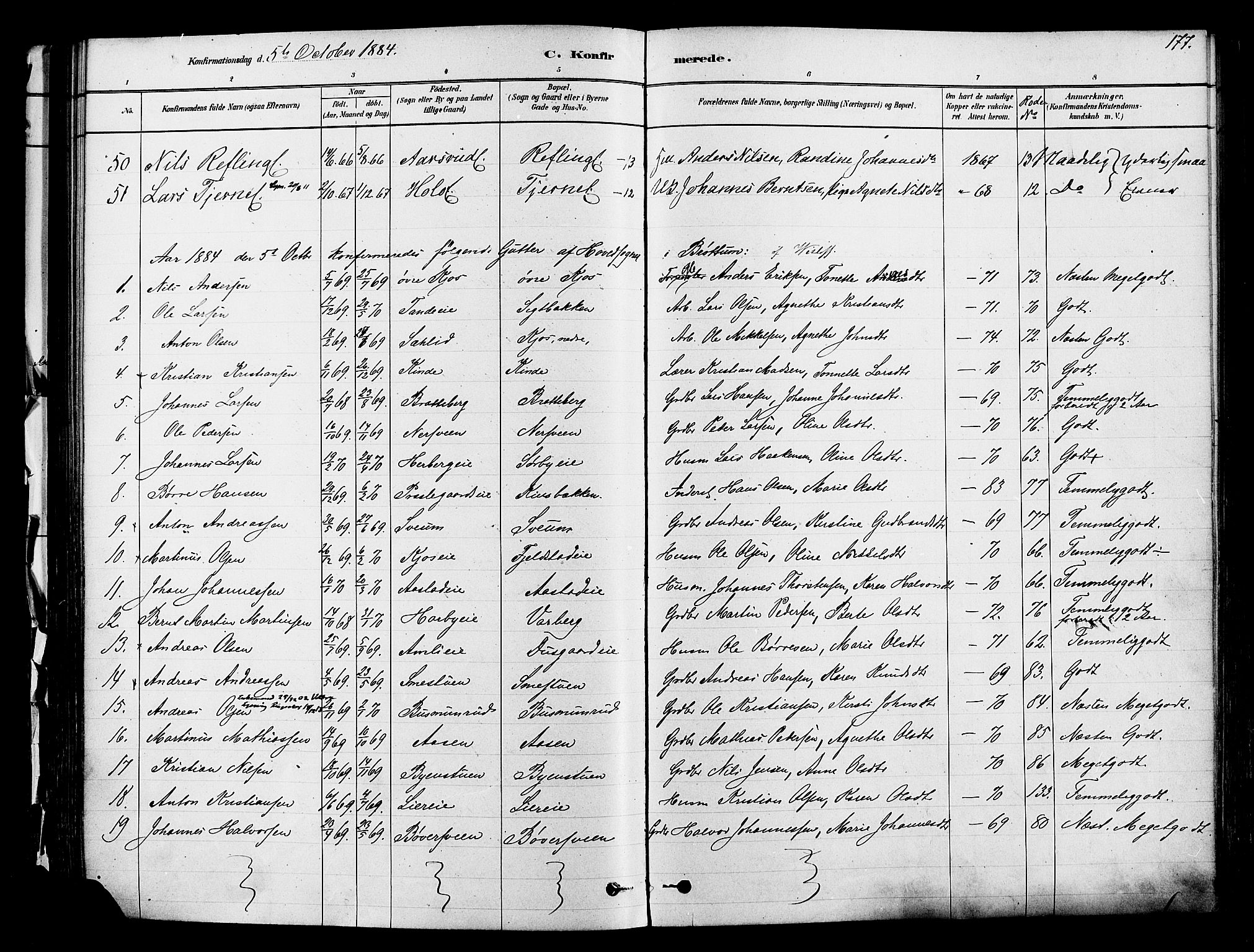 Ringsaker prestekontor, AV/SAH-PREST-014/K/Ka/L0012: Parish register (official) no. 12, 1879-1890, p. 177