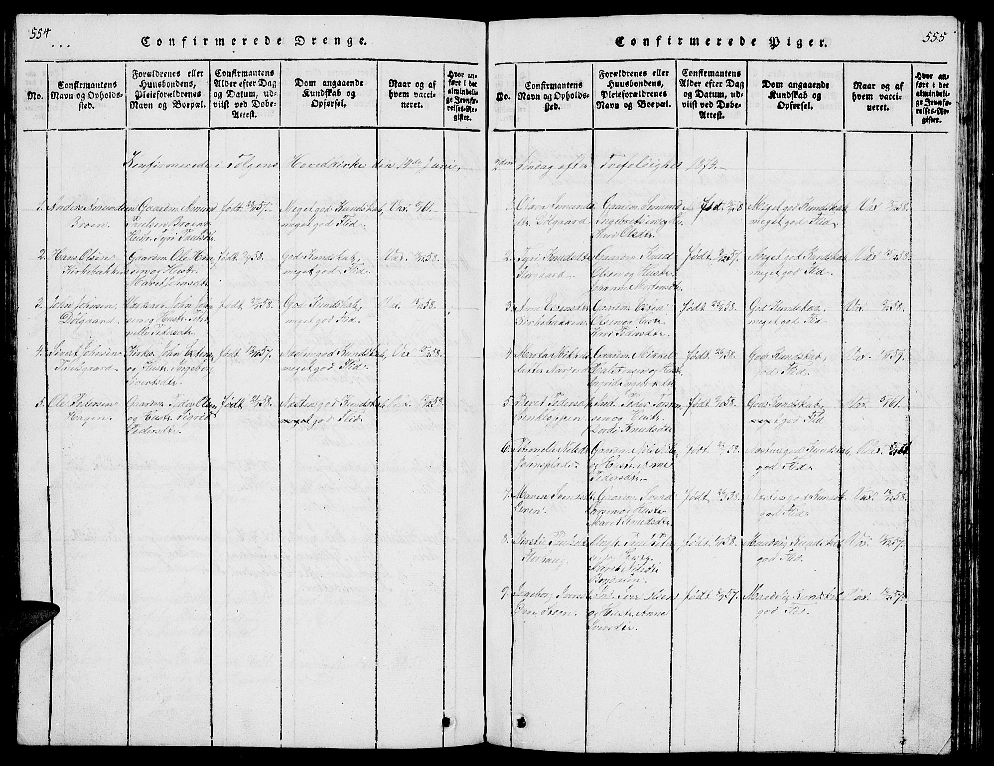 Tolga prestekontor, AV/SAH-PREST-062/L/L0001: Parish register (copy) no. 1, 1814-1877, p. 554-555