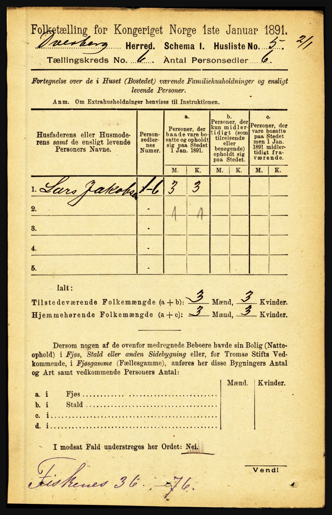 RA, 1891 census for 1872 Dverberg, 1891, p. 2046