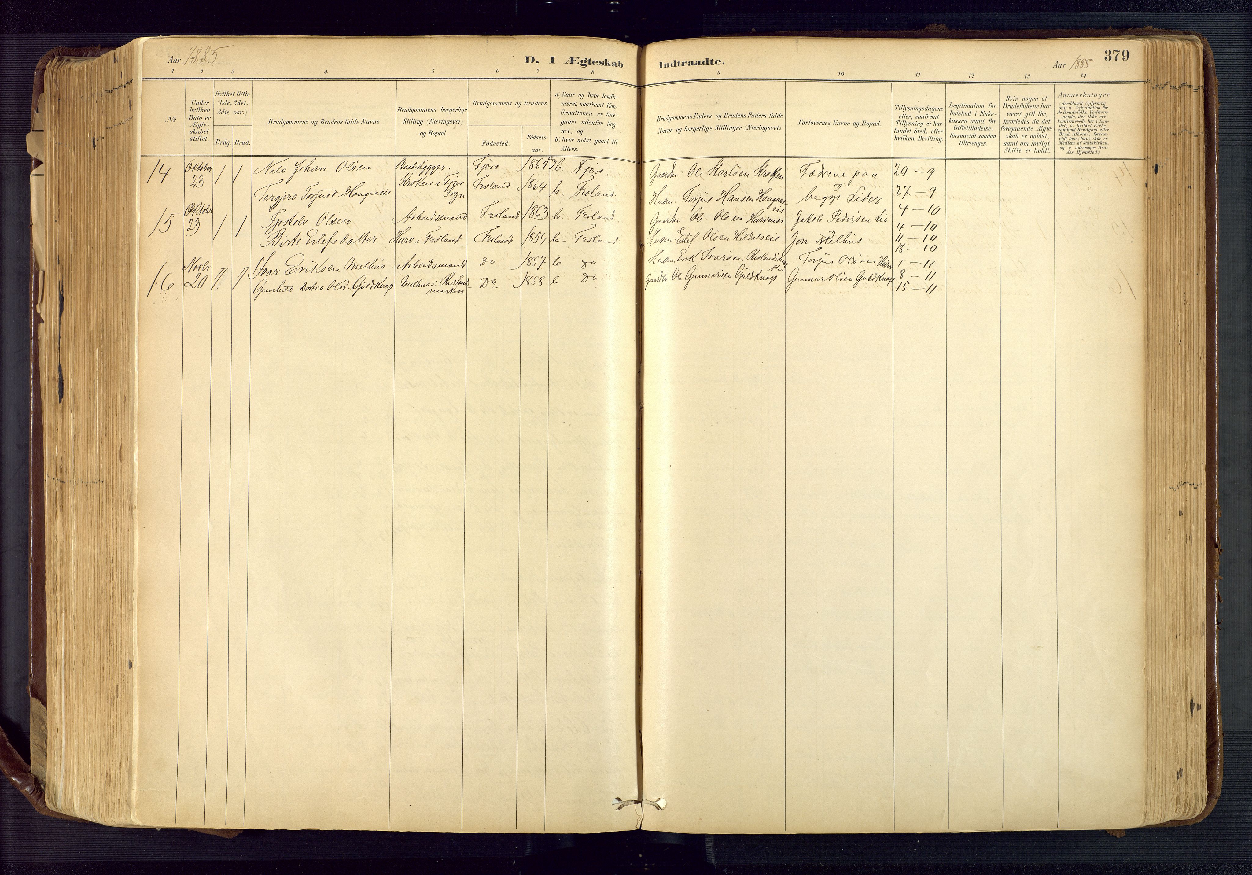 Froland sokneprestkontor, SAK/1111-0013/F/Fa/L0005: Parish register (official) no. A 5, 1882-1921, p. 379