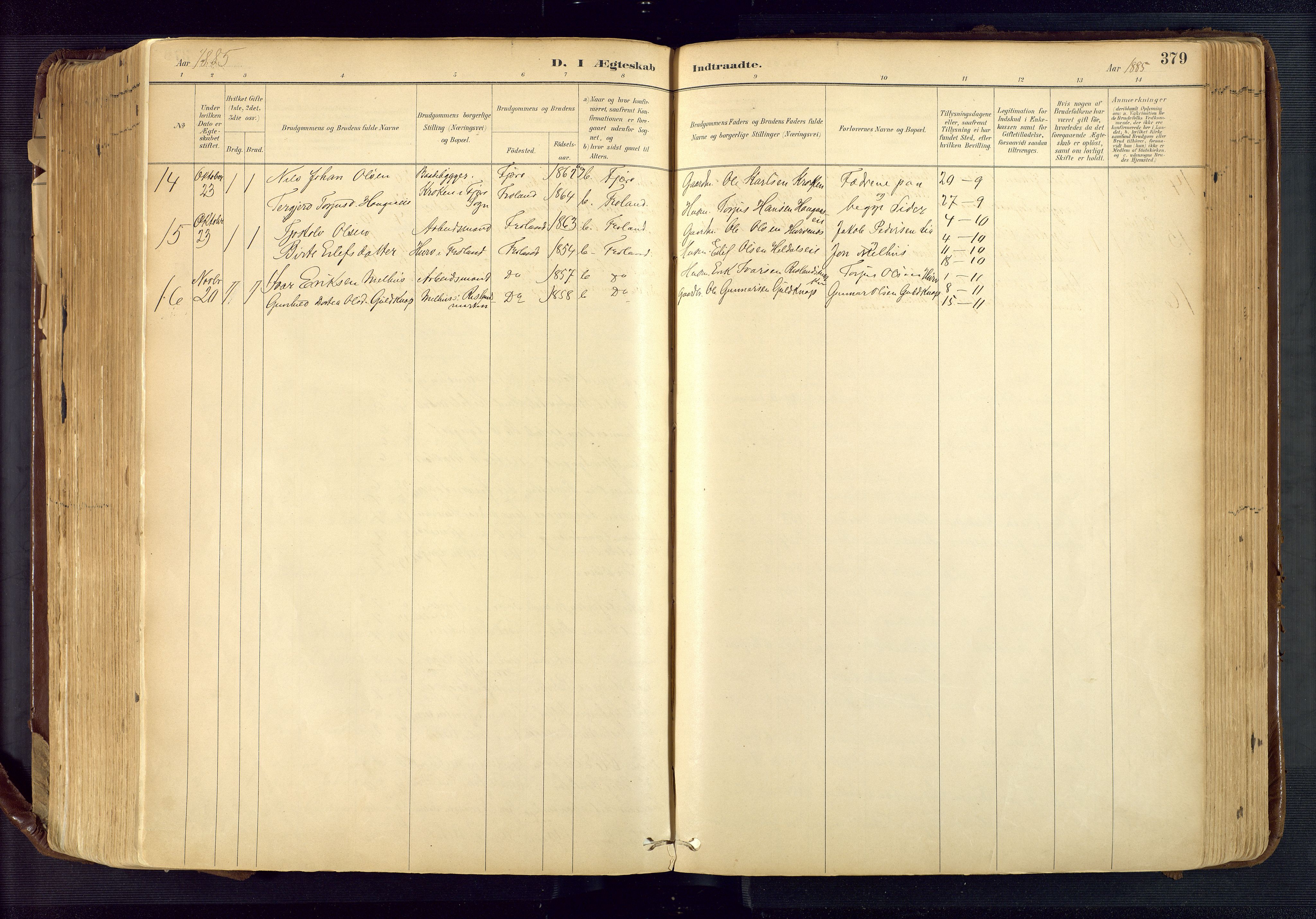 Froland sokneprestkontor, AV/SAK-1111-0013/F/Fa/L0005: Parish register (official) no. A 5, 1882-1921, p. 379