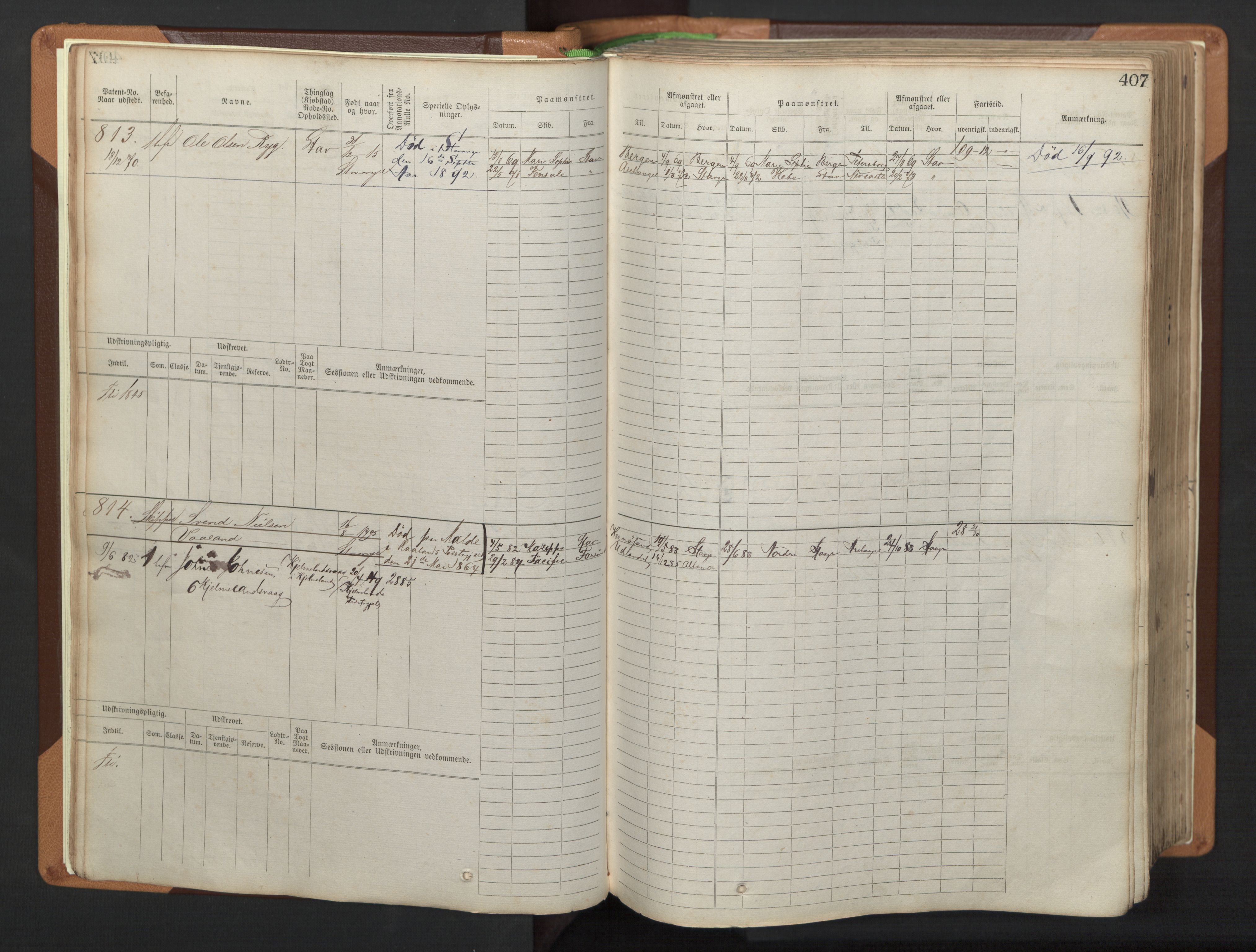 Stavanger sjømannskontor, AV/SAST-A-102006/F/Fb/Fbb/L0005: Sjøfartshovedrulle, patentnr. 793-1606 (del 2), 1869-1880, p. 13