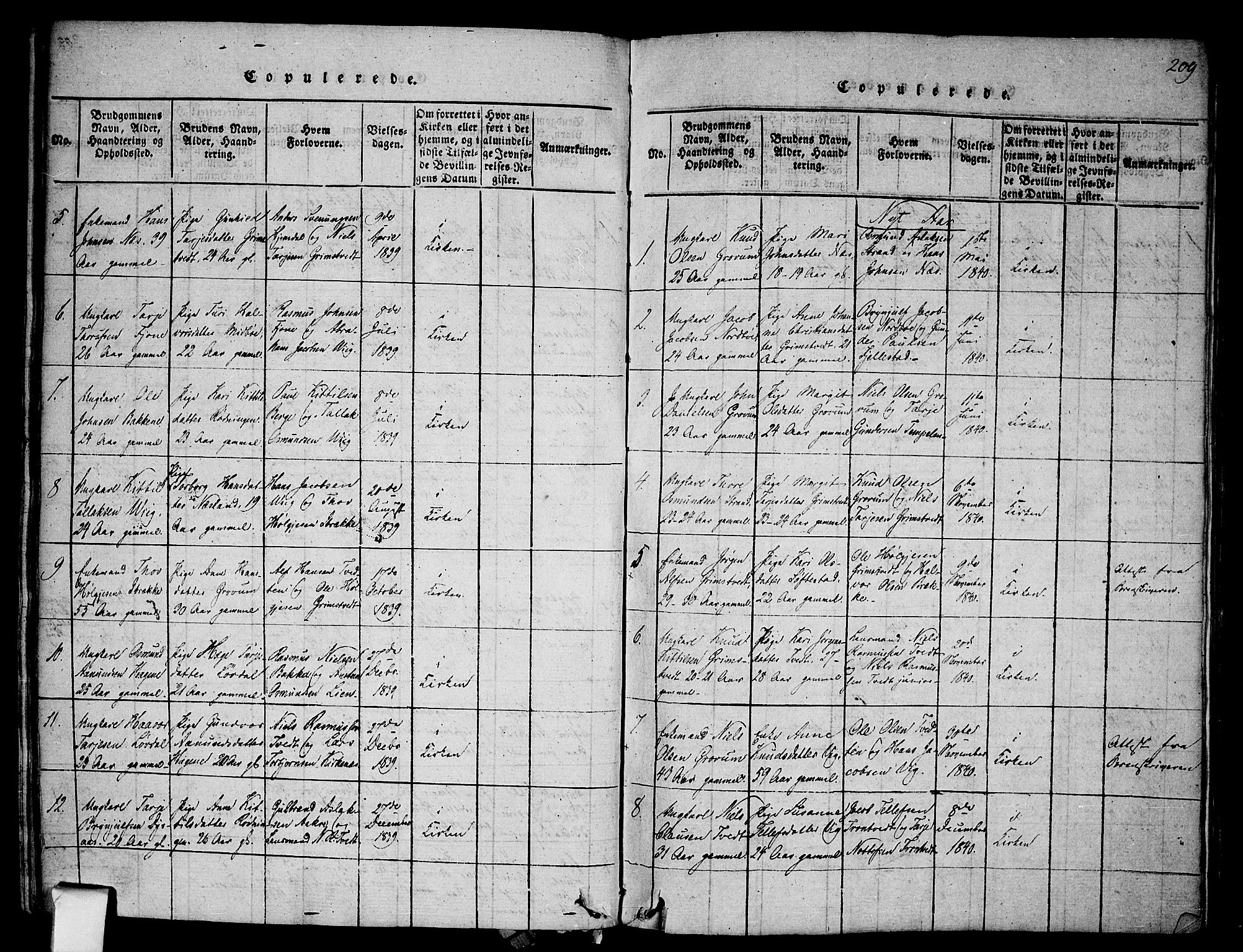 Nissedal kirkebøker, SAKO/A-288/F/Fa/L0002: Parish register (official) no. I 2, 1814-1845, p. 209