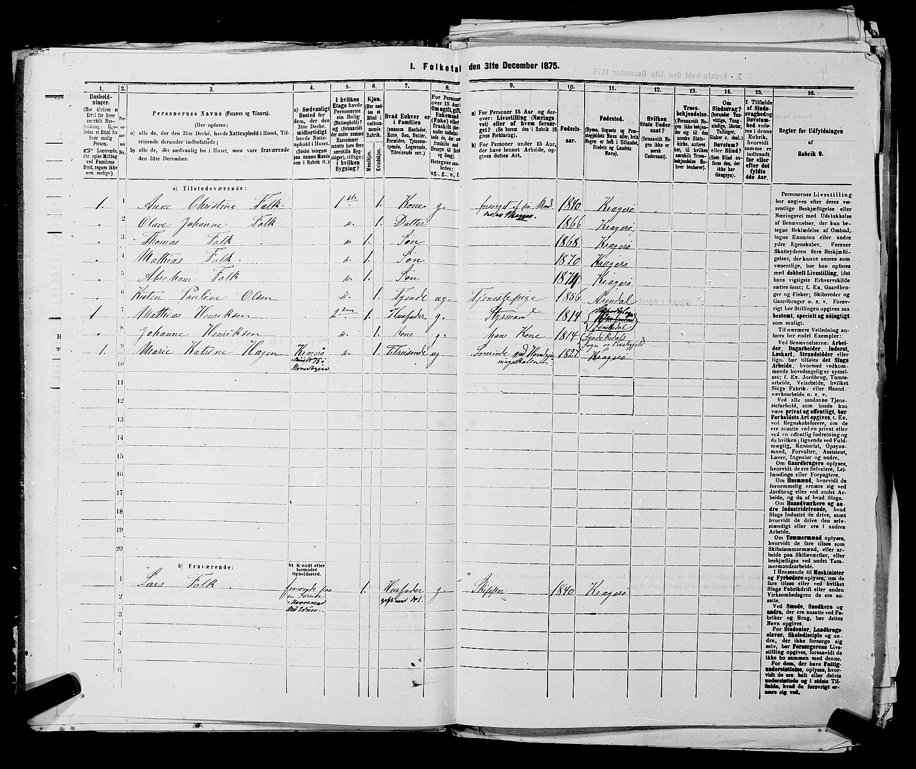 SAKO, 1875 census for 0801P Kragerø, 1875, p. 1146