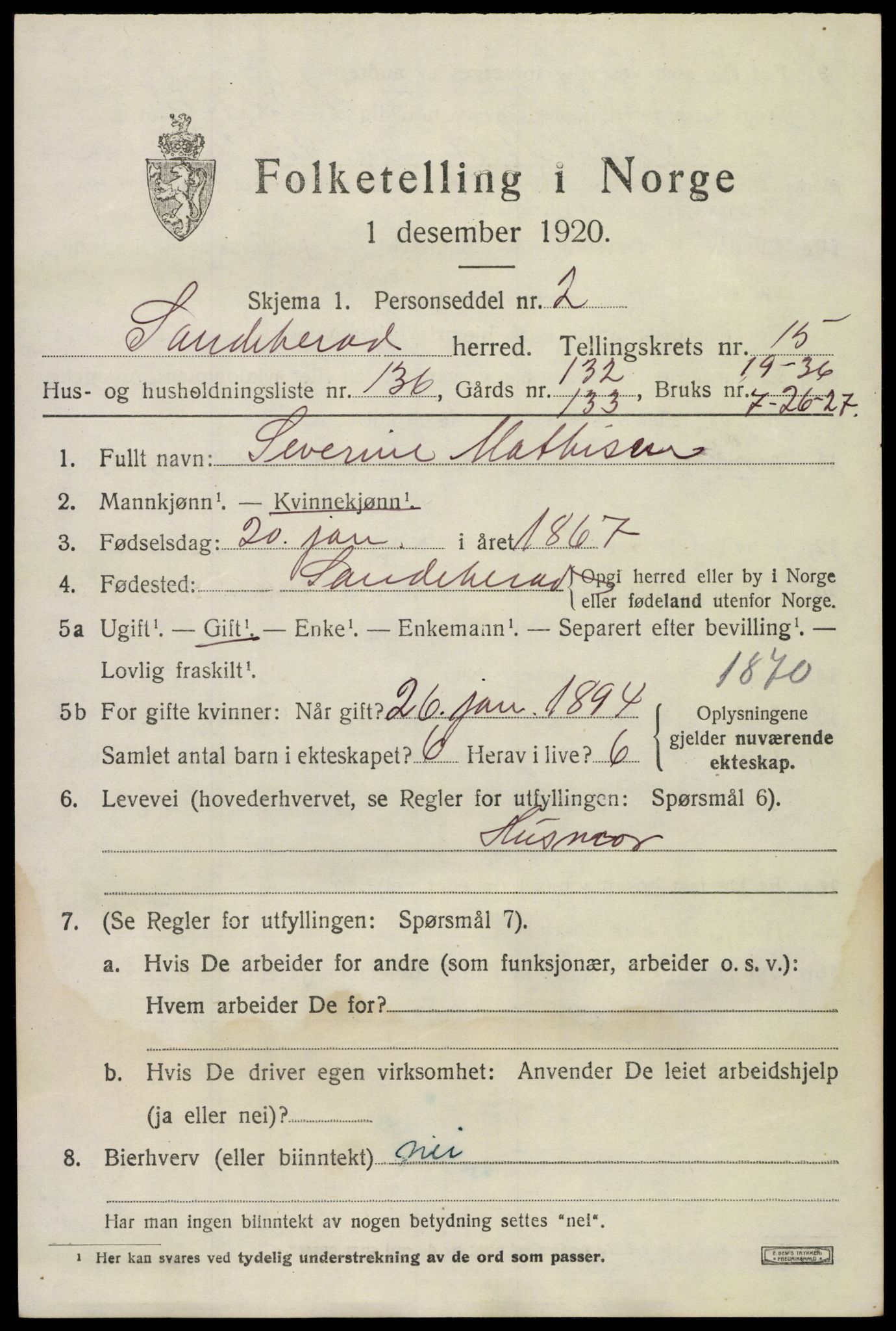 SAKO, 1920 census for Sandeherred, 1920, p. 24424